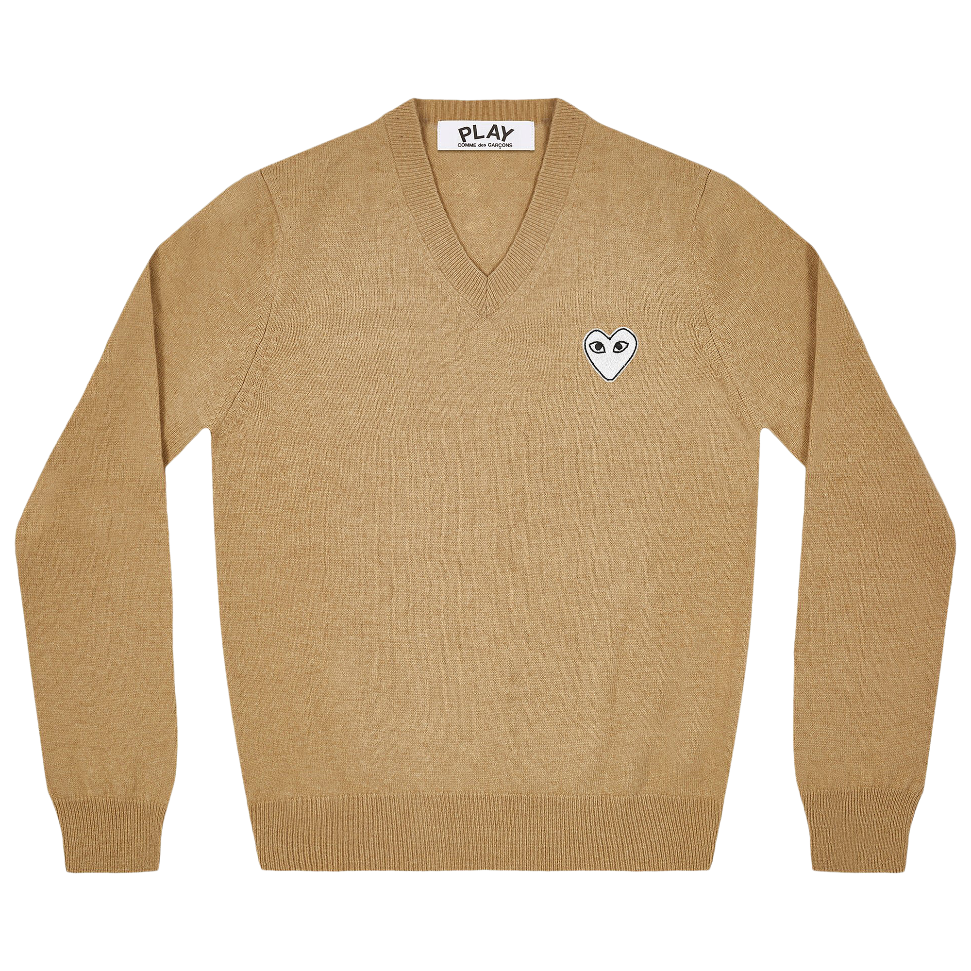 Pre-owned Comme Des Garçons Play Heart V Neck Sweater 'camel' In Tan