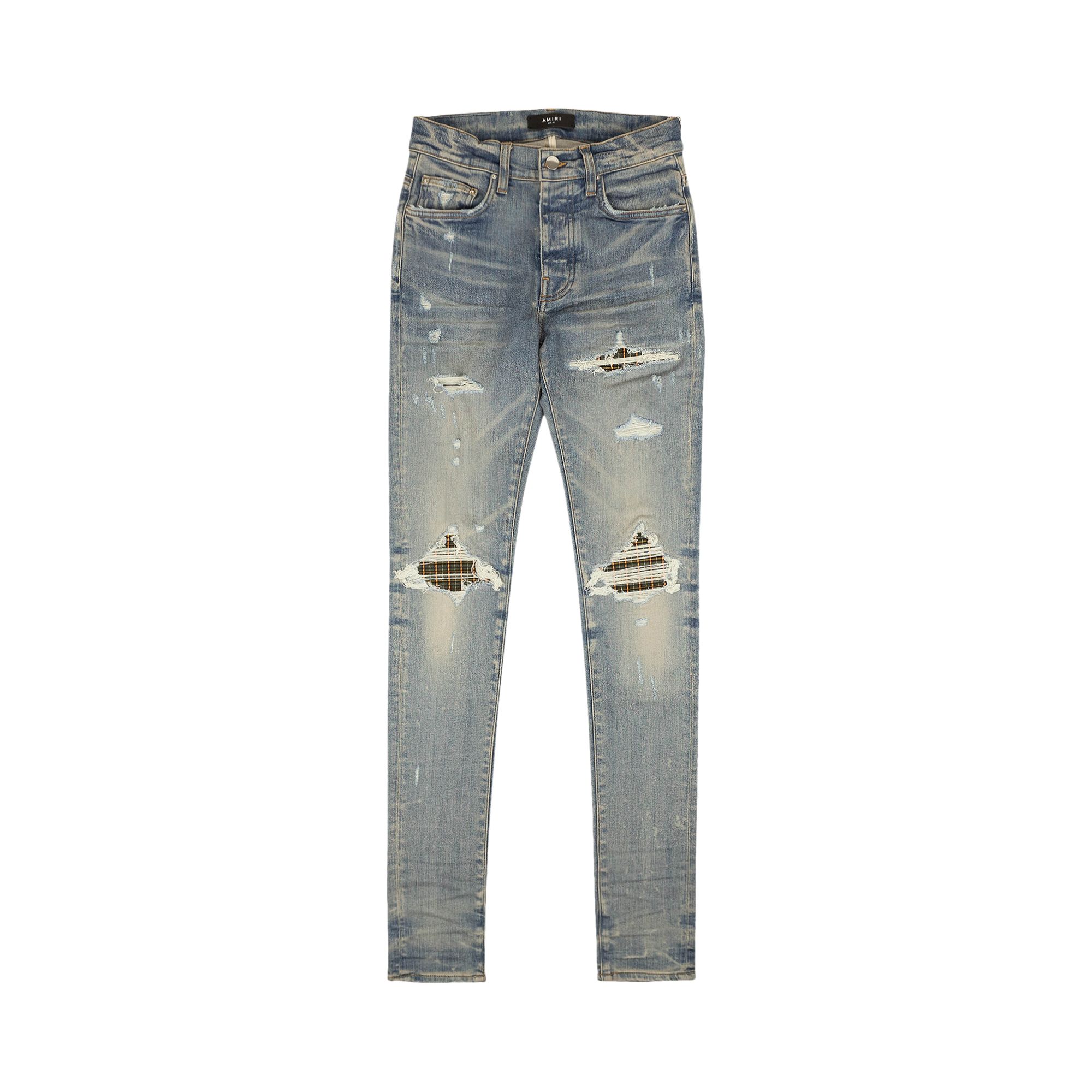 Pre-owned Amiri Mx1 Neon Plaid Skinny Denim Jeans 'indigo' | Blue | Men's Size 31