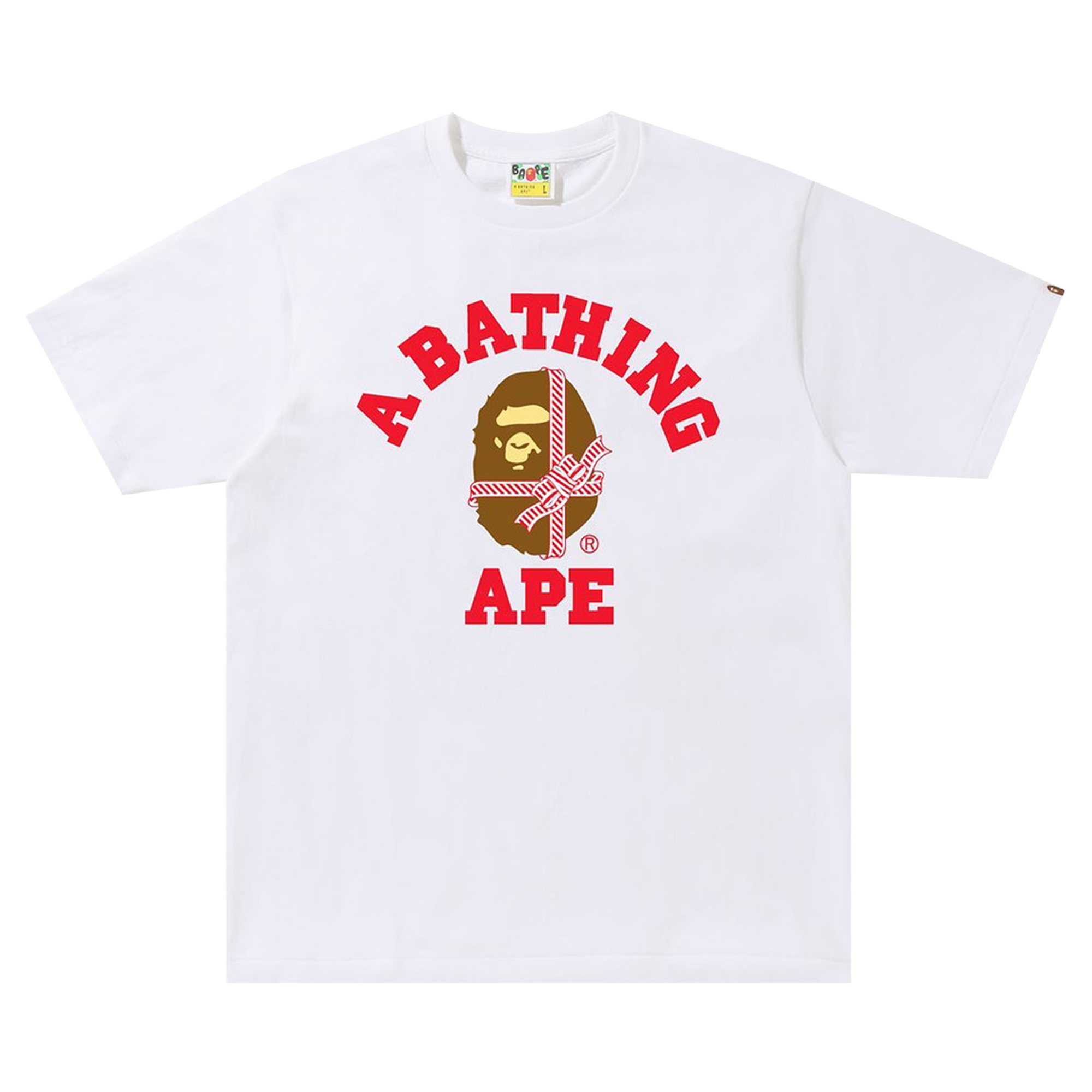 Pre-owned Bape Christmas College Tee 'white/red'