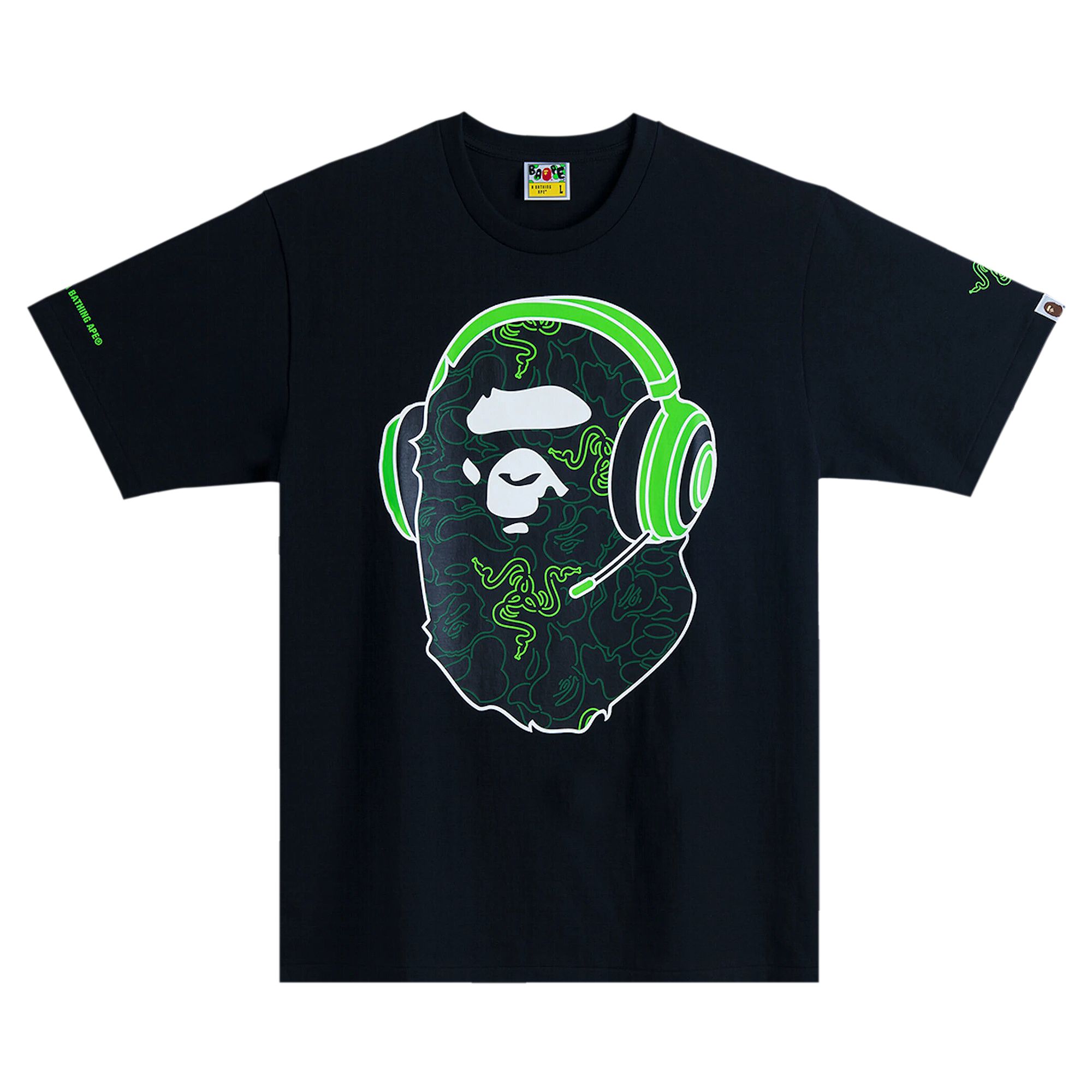 Pre-owned Bape X Razer Neon Camo Ape Head Tee 'black'