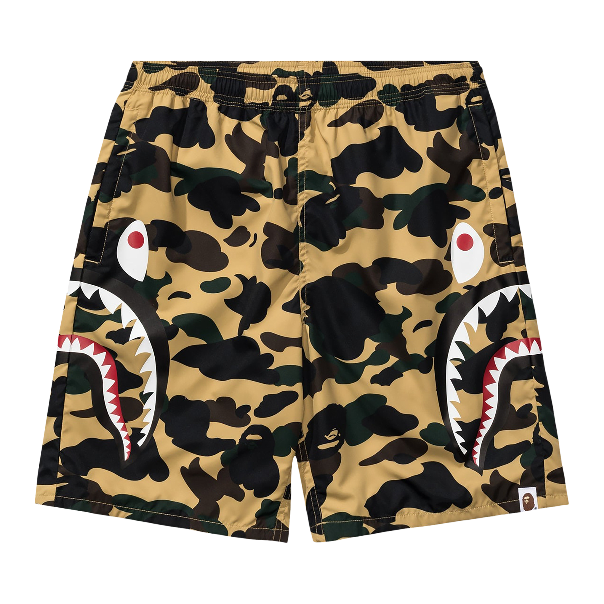 Pre-owned Bape 1st Camo Side Shark Beach Shorts 'yellow'