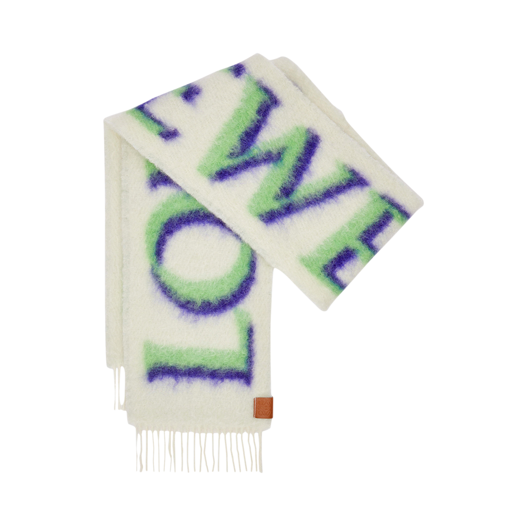 Pre-owned Loewe Printed Wool Blend Scarf 'white/green'