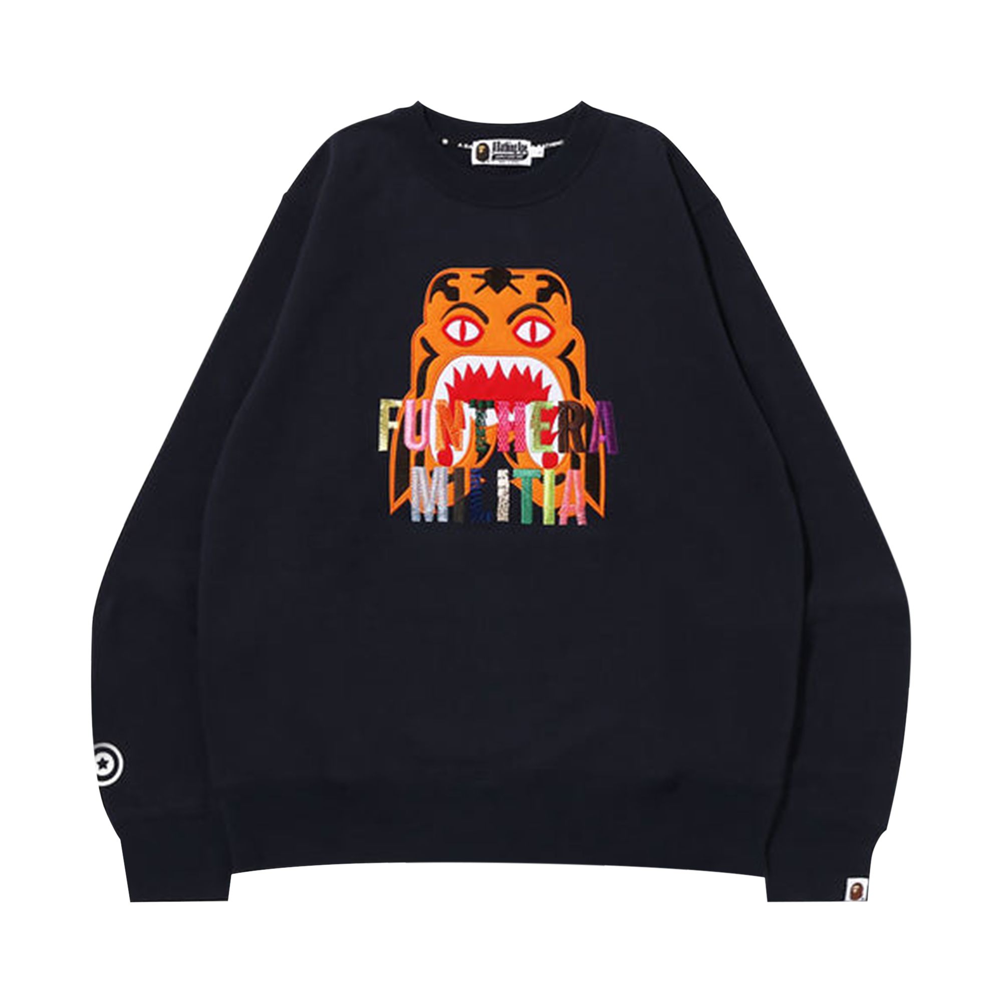 Pre-owned Bape Tiger Embroidery Crewneck 'navy' In Blue