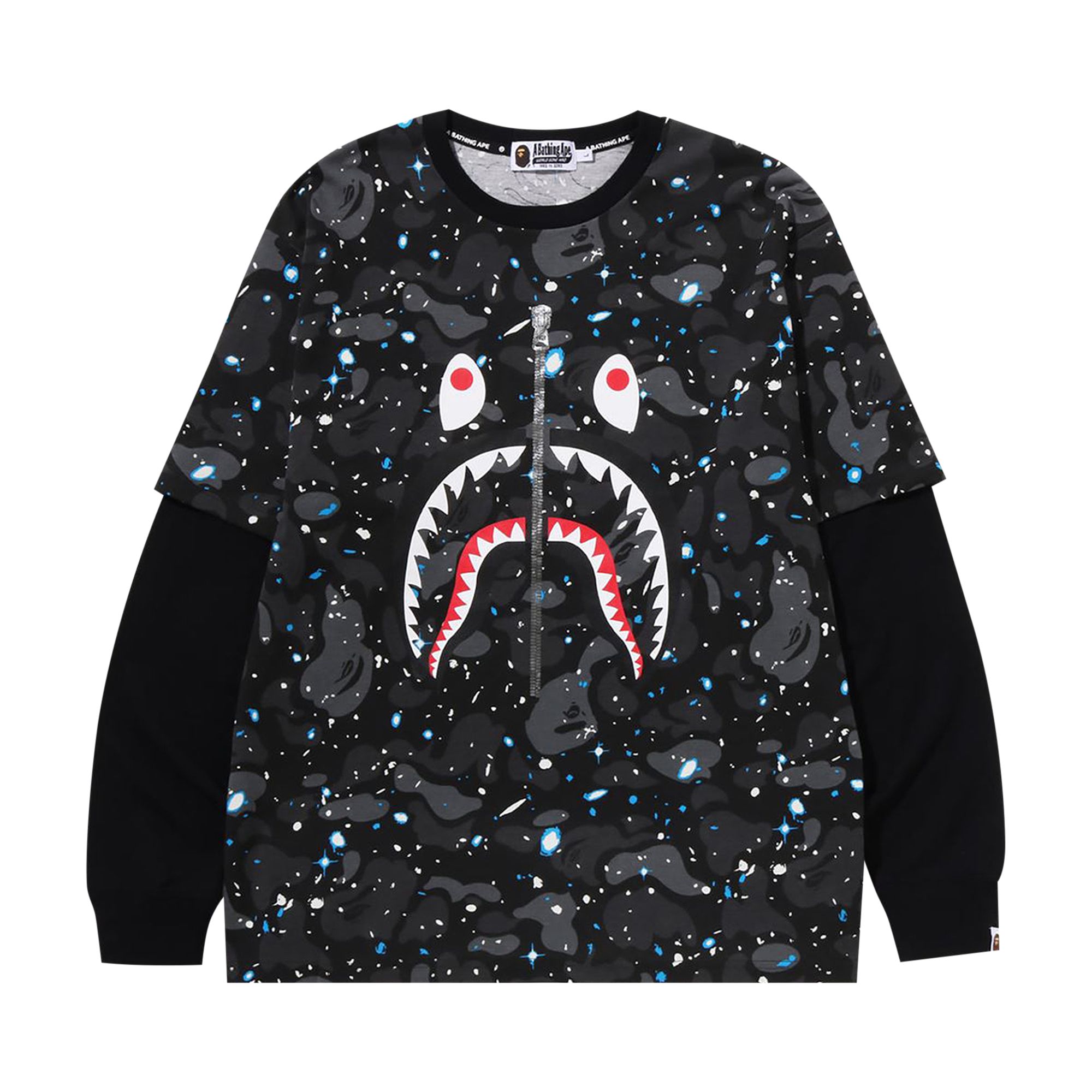 Pre-owned Bape Space Camo Shark Layered Long-sleeve Tee 'black'