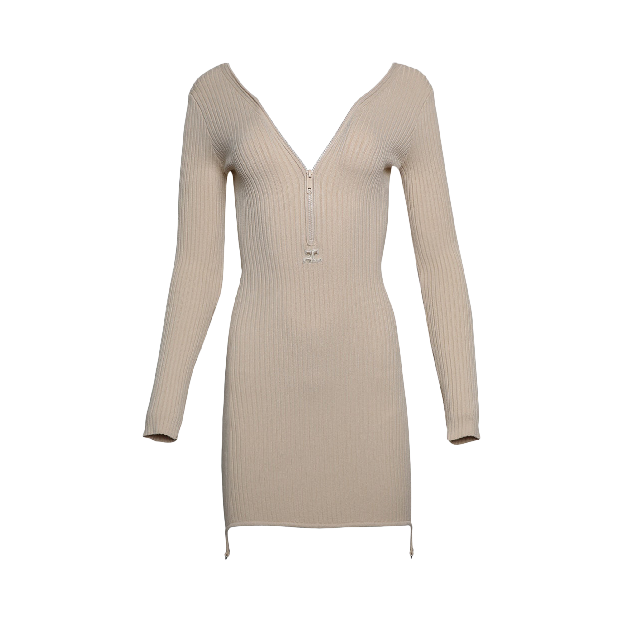 Pre-owned Courrèges Rib Knit Zip Dress 'sand' In Tan