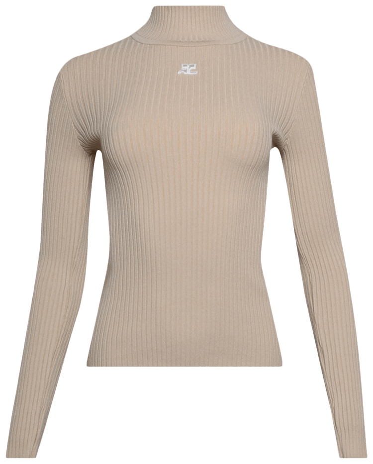 Courreges Mockneck Rib Knit Sweater Sand