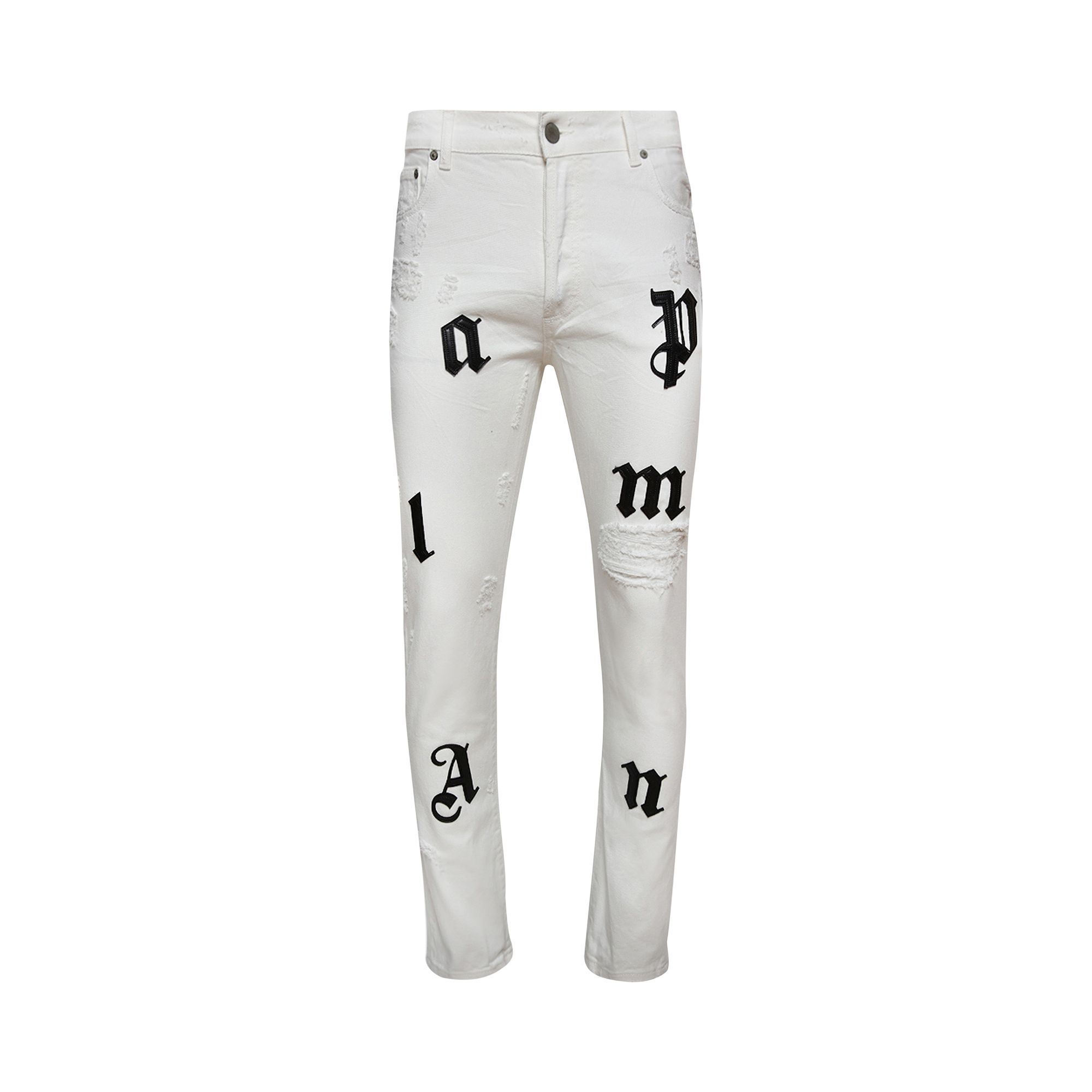 PALM ANGELS PALM ANGELS BULL LOGO PATCH REGULAR 5 POCKET JEANS 'OFF WHITE/BLACK'