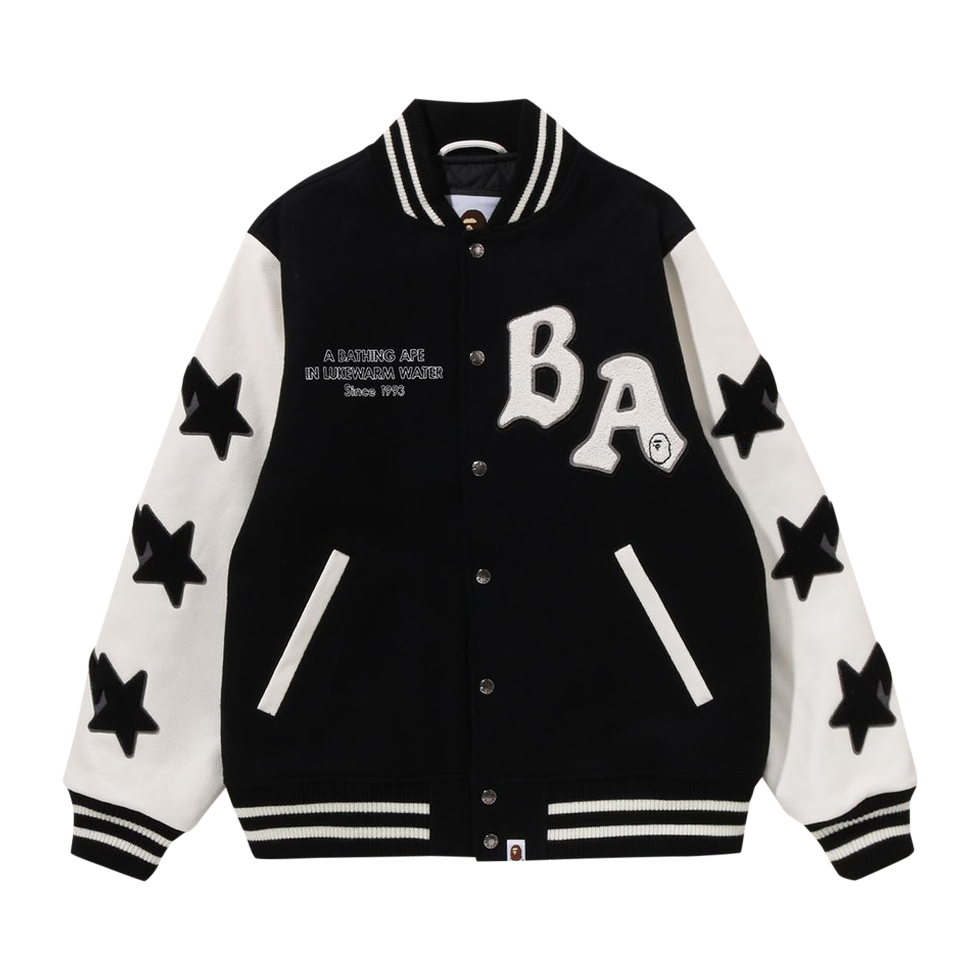 Pre-owned Bape A Bathing Ape Relaxed Fit Varsity Jacket 'black'