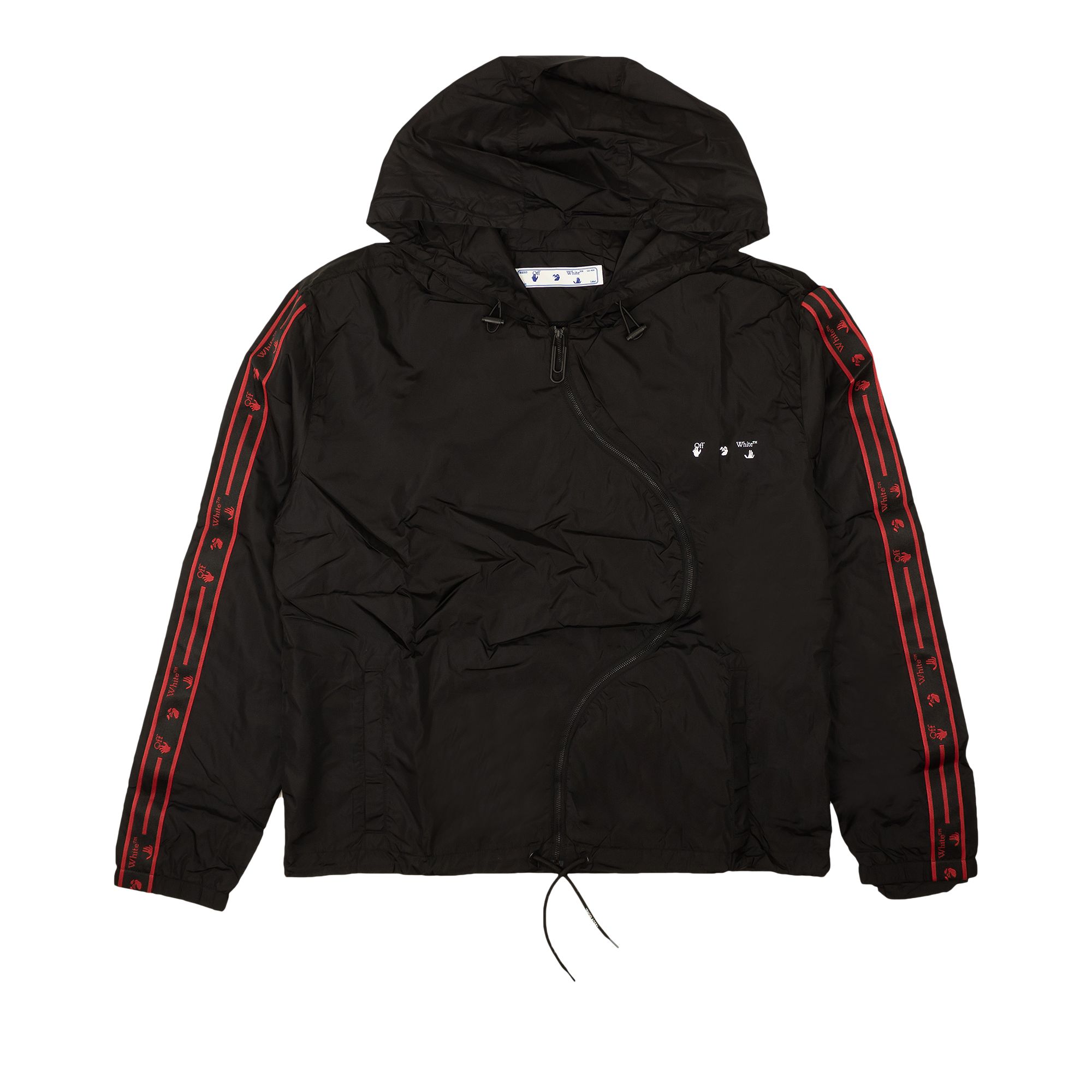 Off-White OW Logo Curved Zip Tracktop 'Black/White' | Men's Size L
