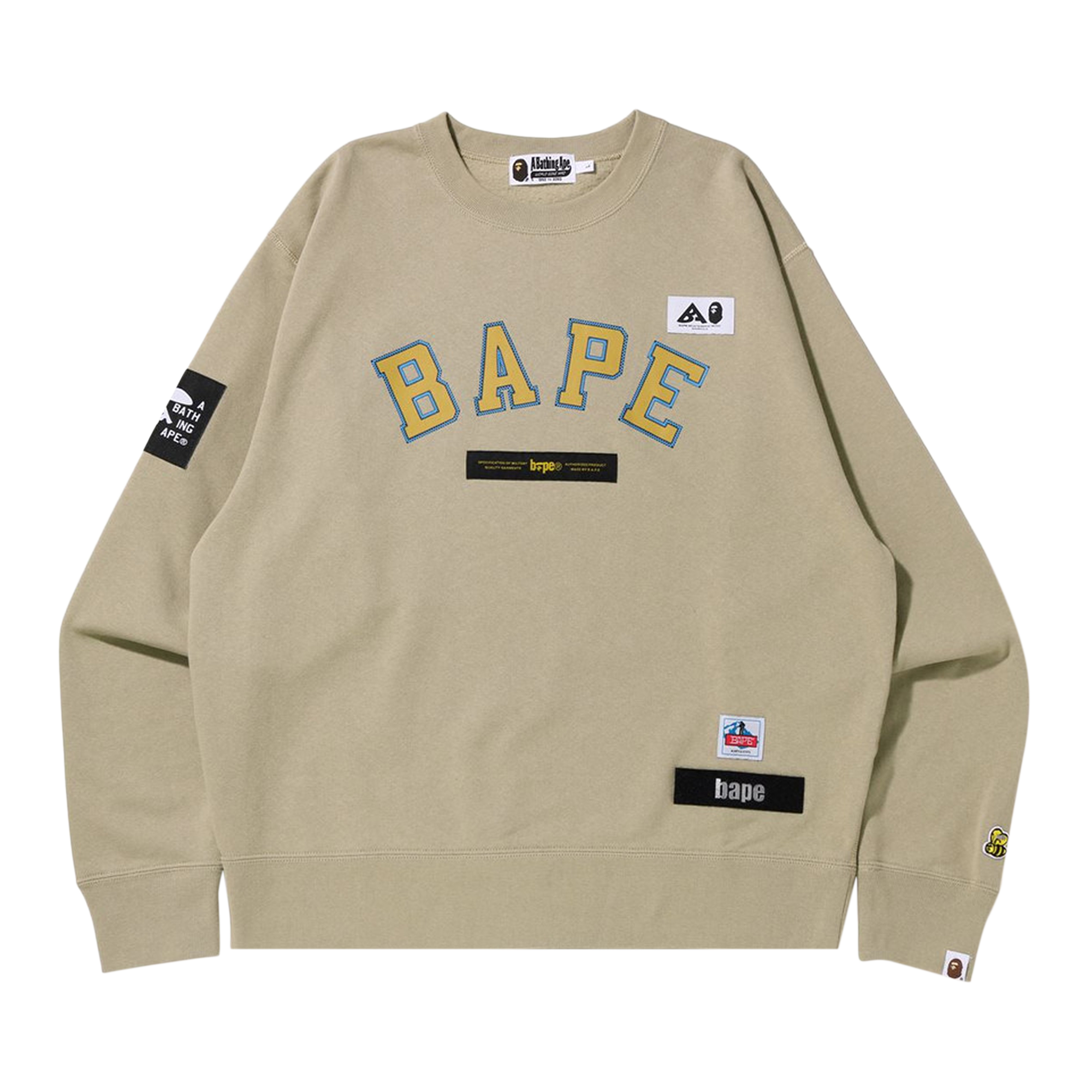 Pre-owned Bape Multi Label Relaxed Fit Crewneck 'beige' In Tan