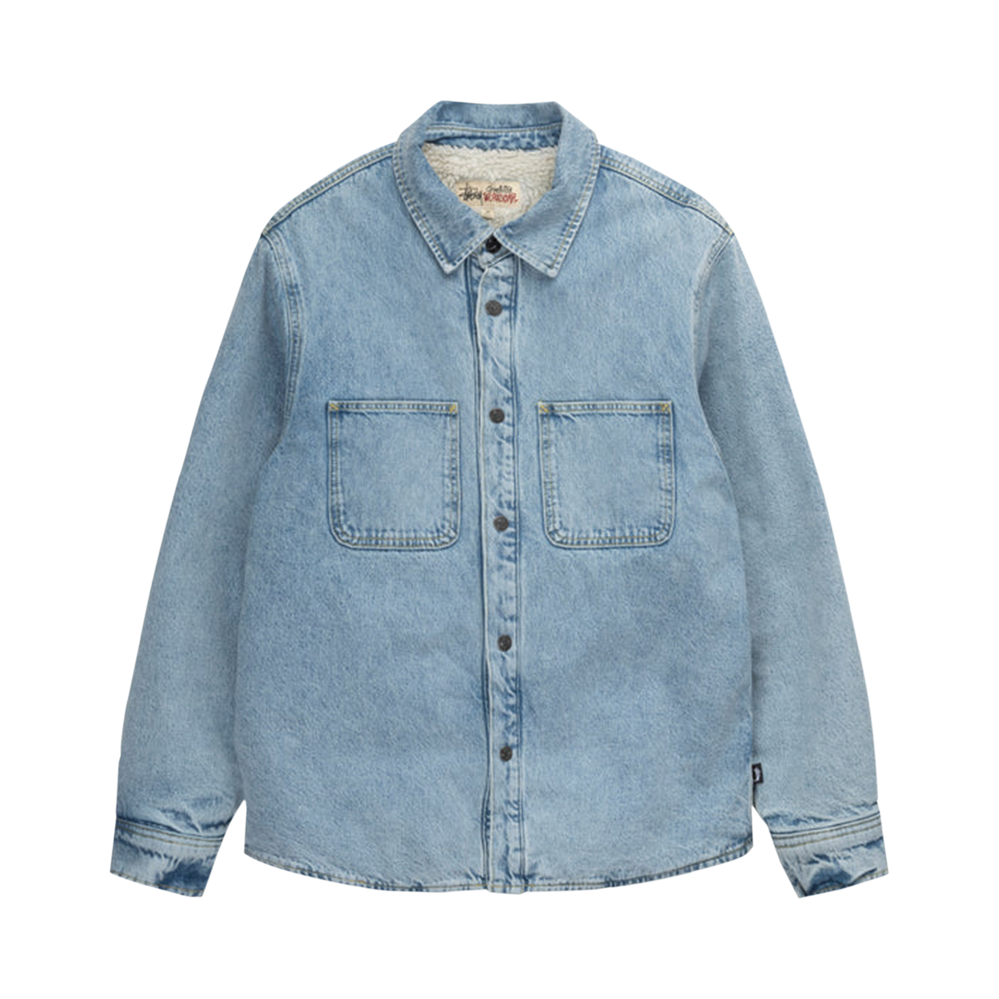 Pre-owned Stussy Sherpa Lined Denim Shirt 'stone Washed' In Blue