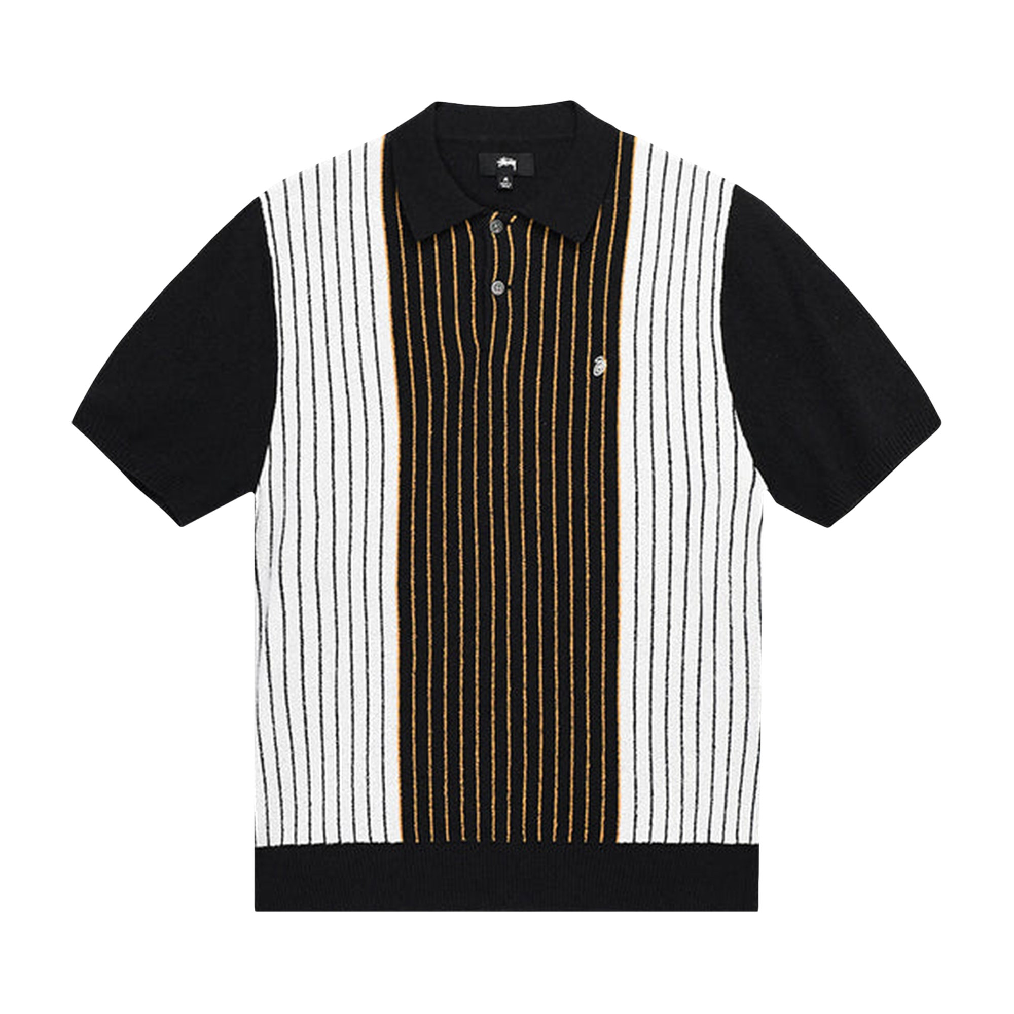 Pre-owned Stussy Textured Short-sleeve Polo Sweater 'black Stripe' In Multi-color