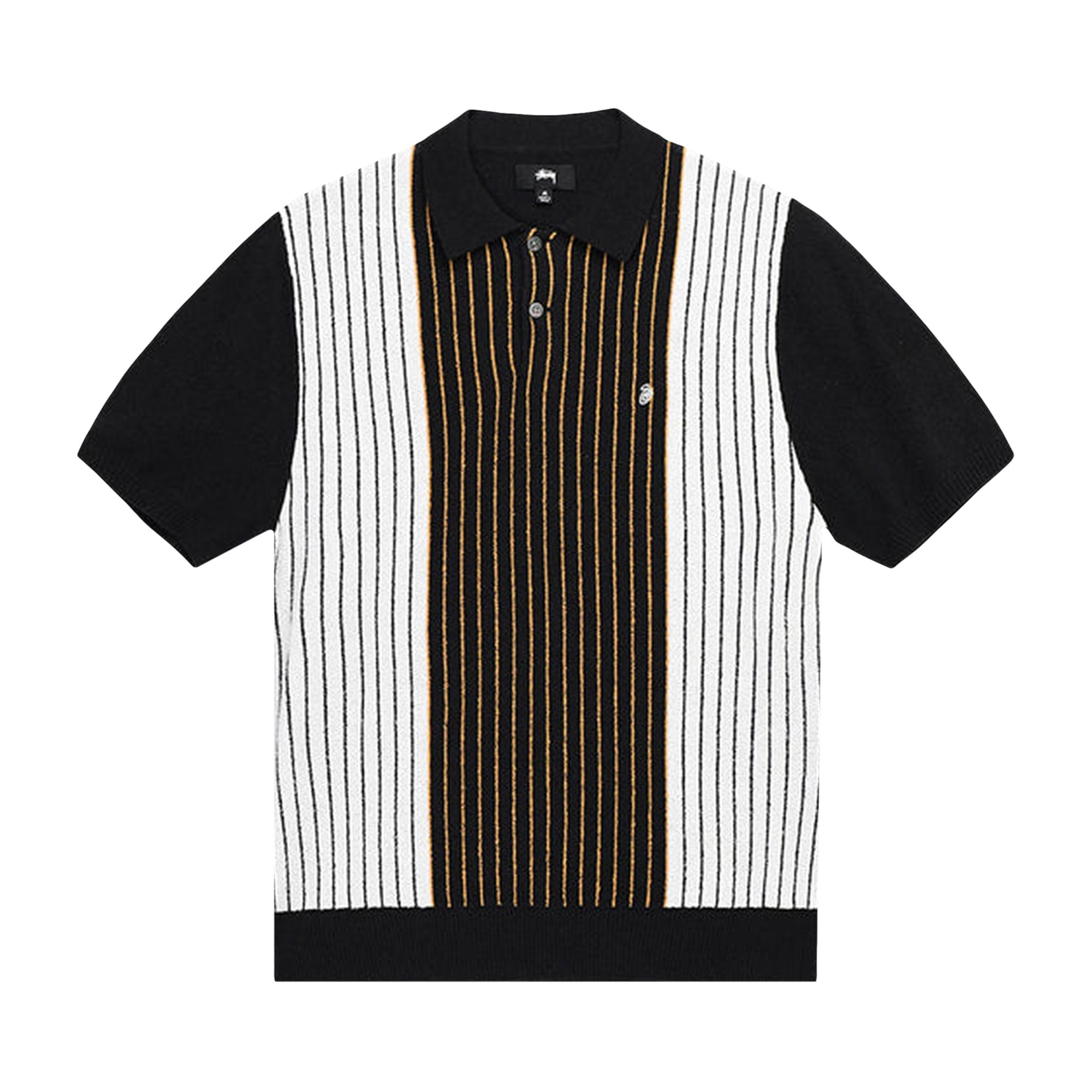 STUSSY STUSSY TEXTURED SHORT-SLEEVE POLO SWEATER 'BLACK STRIPE'