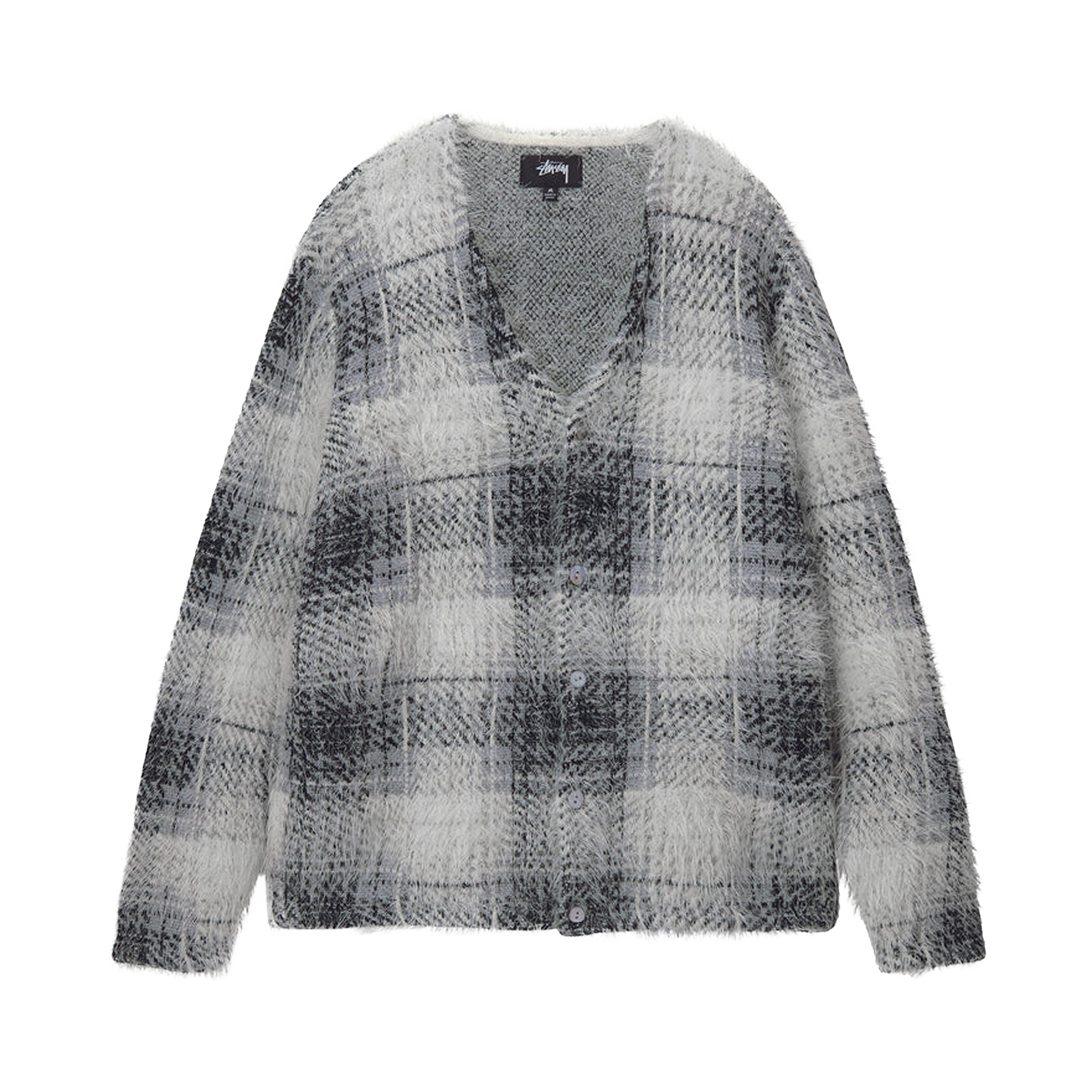 Pre-owned Stussy Hairy Plaid Cardigan 'white' In Multi-color