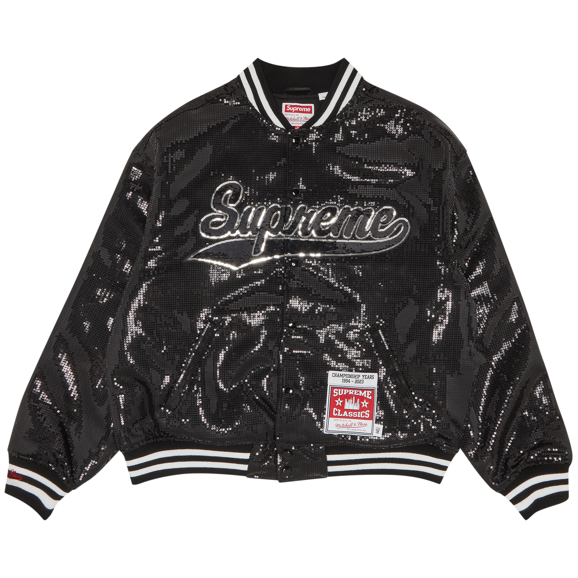 Pre-owned Supreme X Mitchell & Ness Sequin Varsity Jacket 'black'