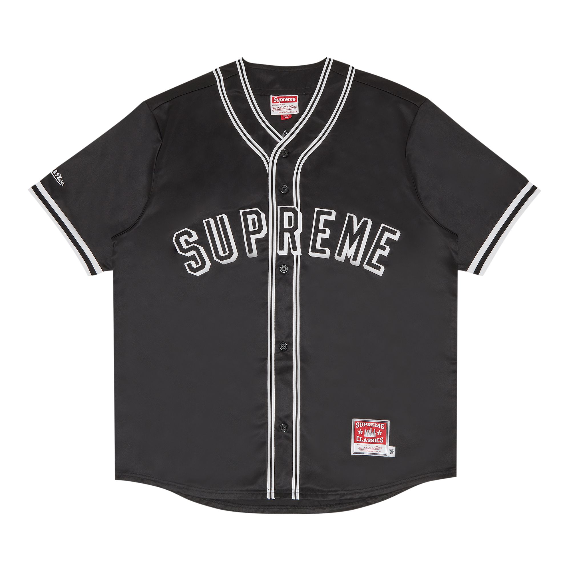 SUPREME SUPREME X MITCHELL & NESS SATIN BASEBALL JERSEY 'BLACK'