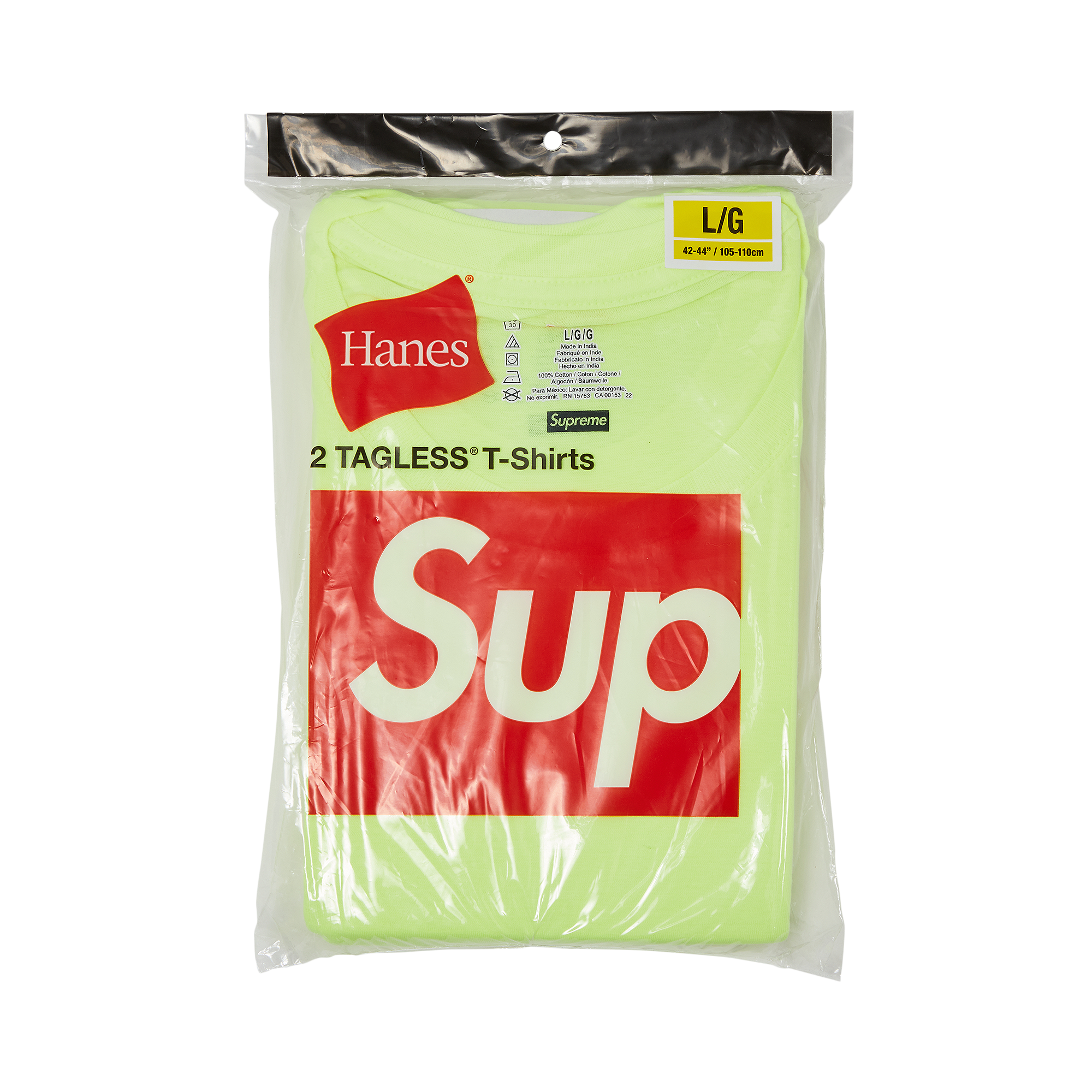 Pre-owned Supreme X Hanes Tagless Tees (2 Pack) 'fluorescent Yellow'