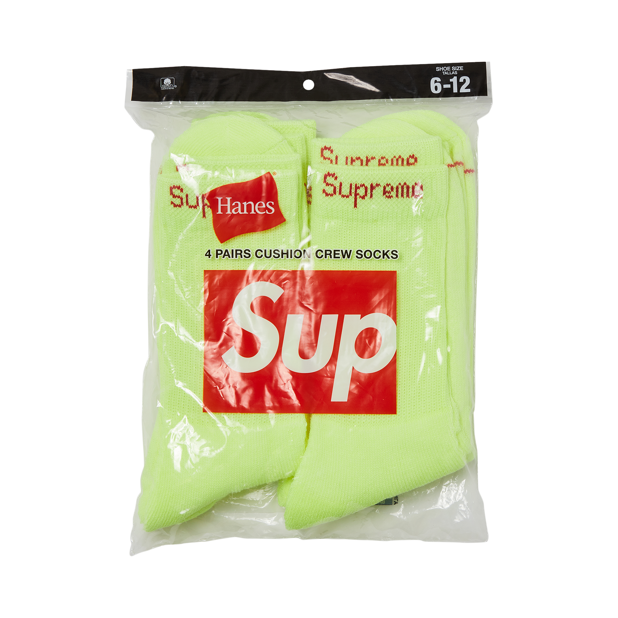 Pre-owned Supreme X Hanes Crew Socks (4 Pack) 'fluorescent Yellow'