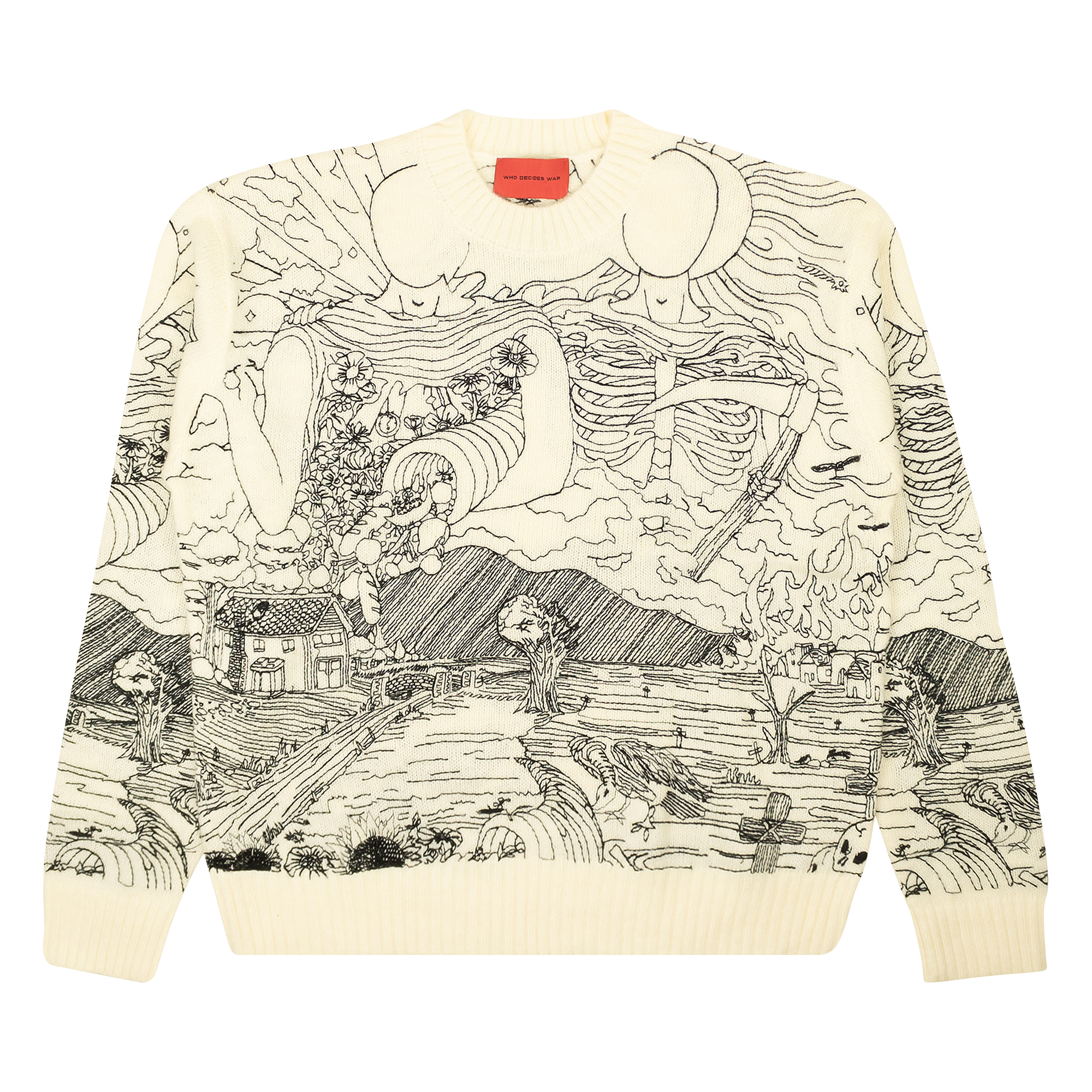 Pre-owned Who Decides War Duality Knit Crewneck Sweater 'white'
