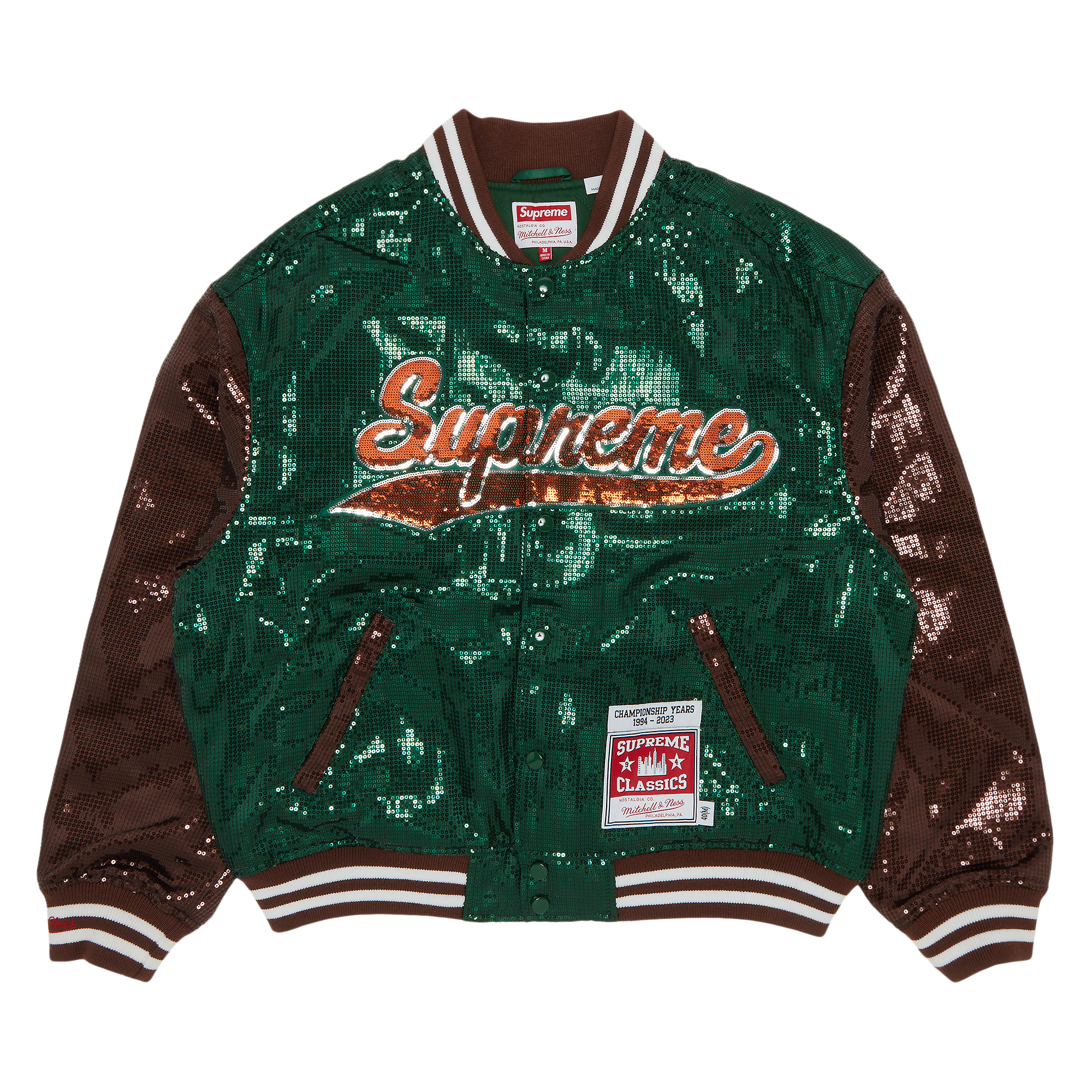 Pre-owned Supreme X Mitchell & Ness Sequin Varsity Jacket 'green'