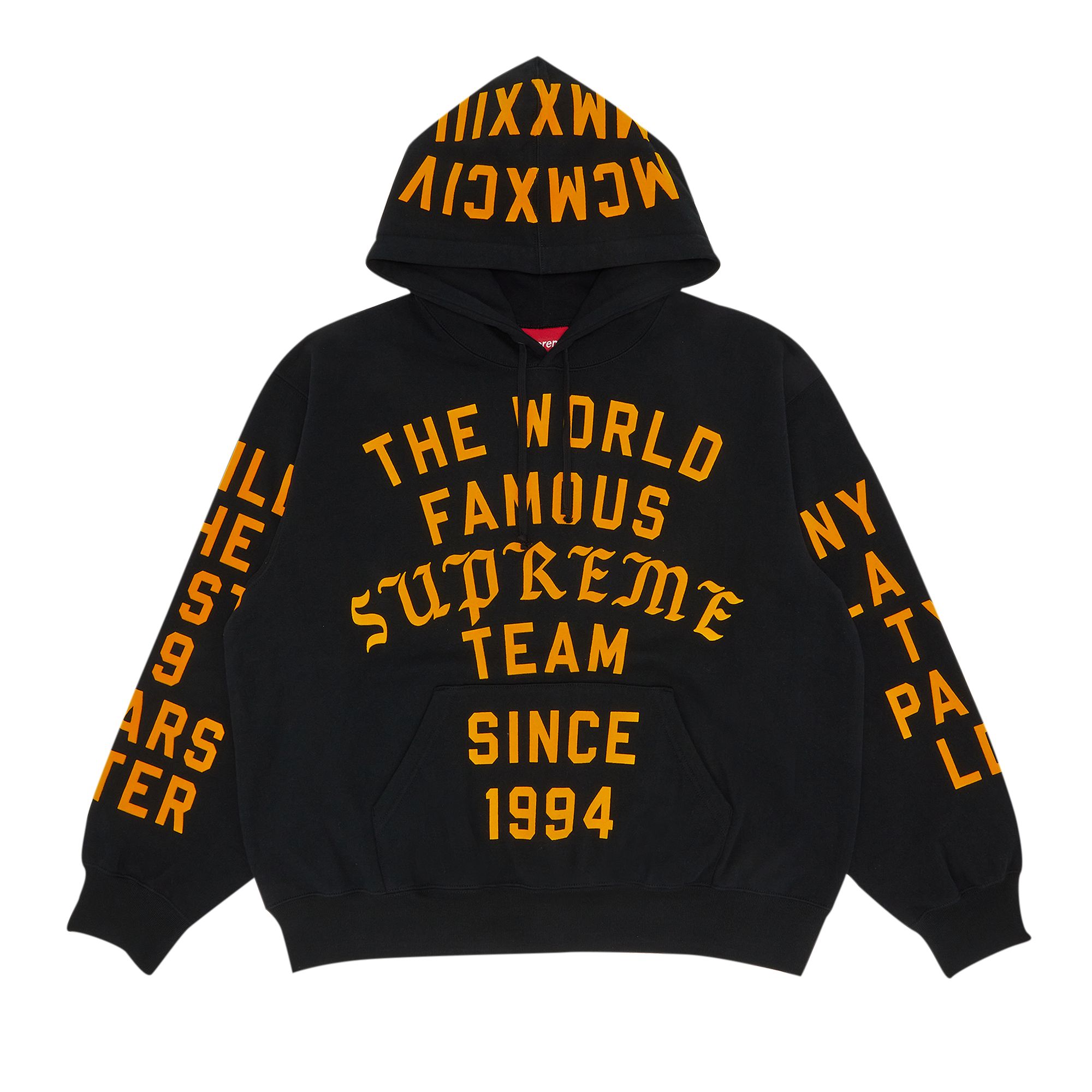 Pre-owned Supreme Team Flocked Hooded Sweatshirt 'black'