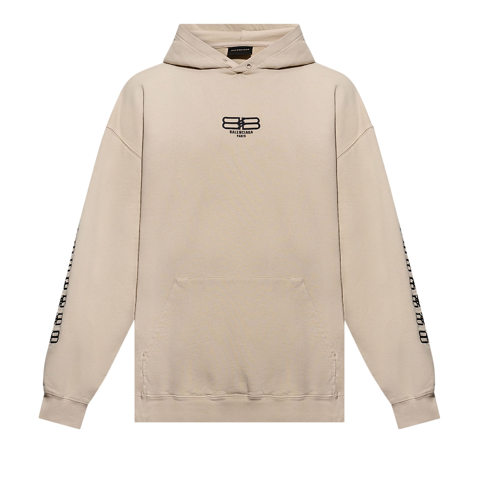 BALENCIAGA BALENCIAGA EMBROIDERED SLEEVE BB LOGO POPOVER HOODIE 'BEIGE/BLACK'