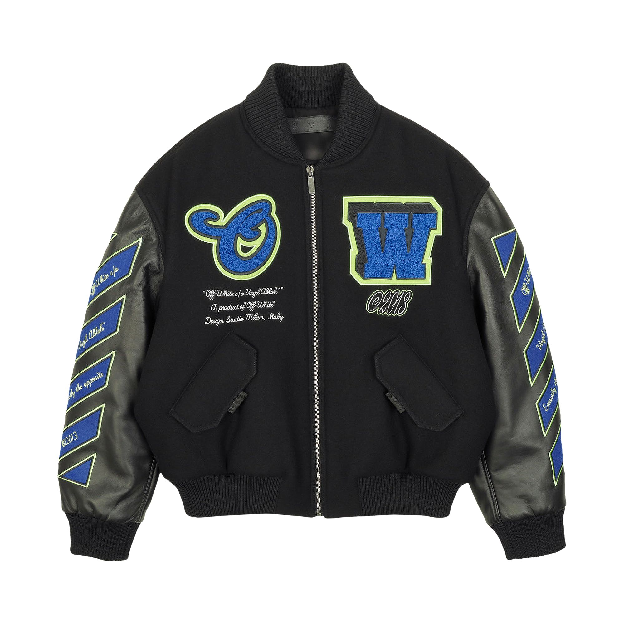 Pre-owned Off-white Hammer Leather Over Bomber 'black/blue' | Men's Size 50