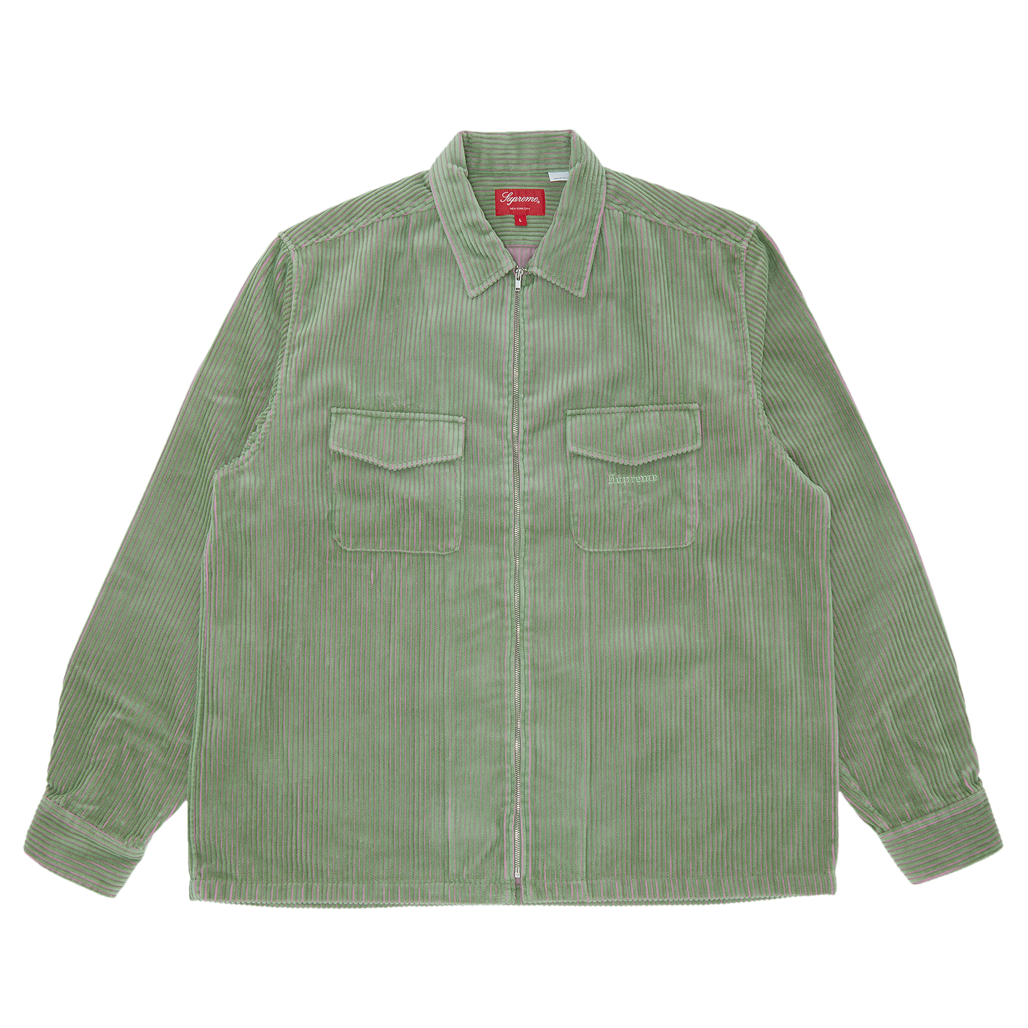 Pre-owned Supreme 2-tone Corduroy Zip Up Shirt 'green'