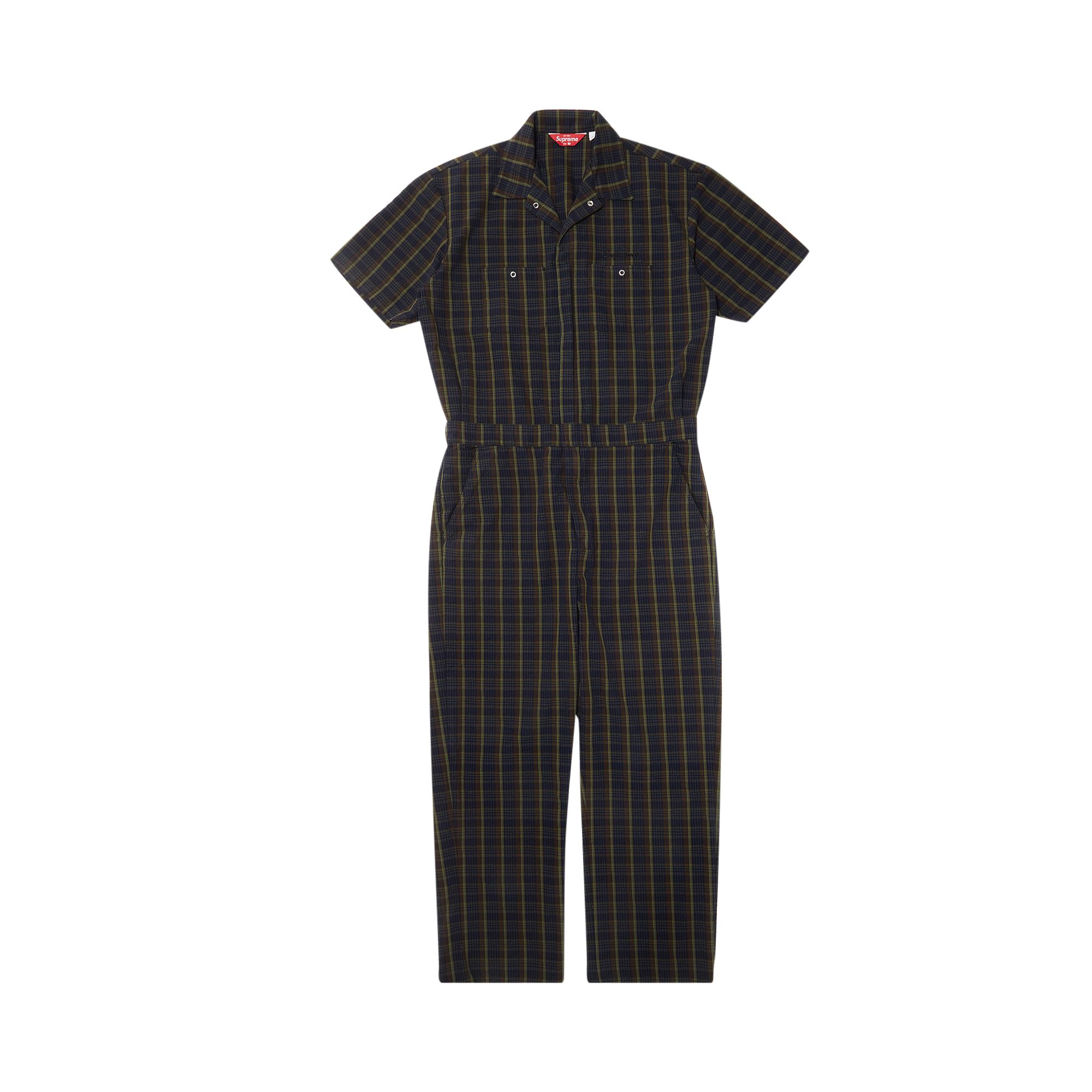 Pre-owned Supreme Short-sleeve Coverall 'navy Plaid' | Blue | Men's Size M