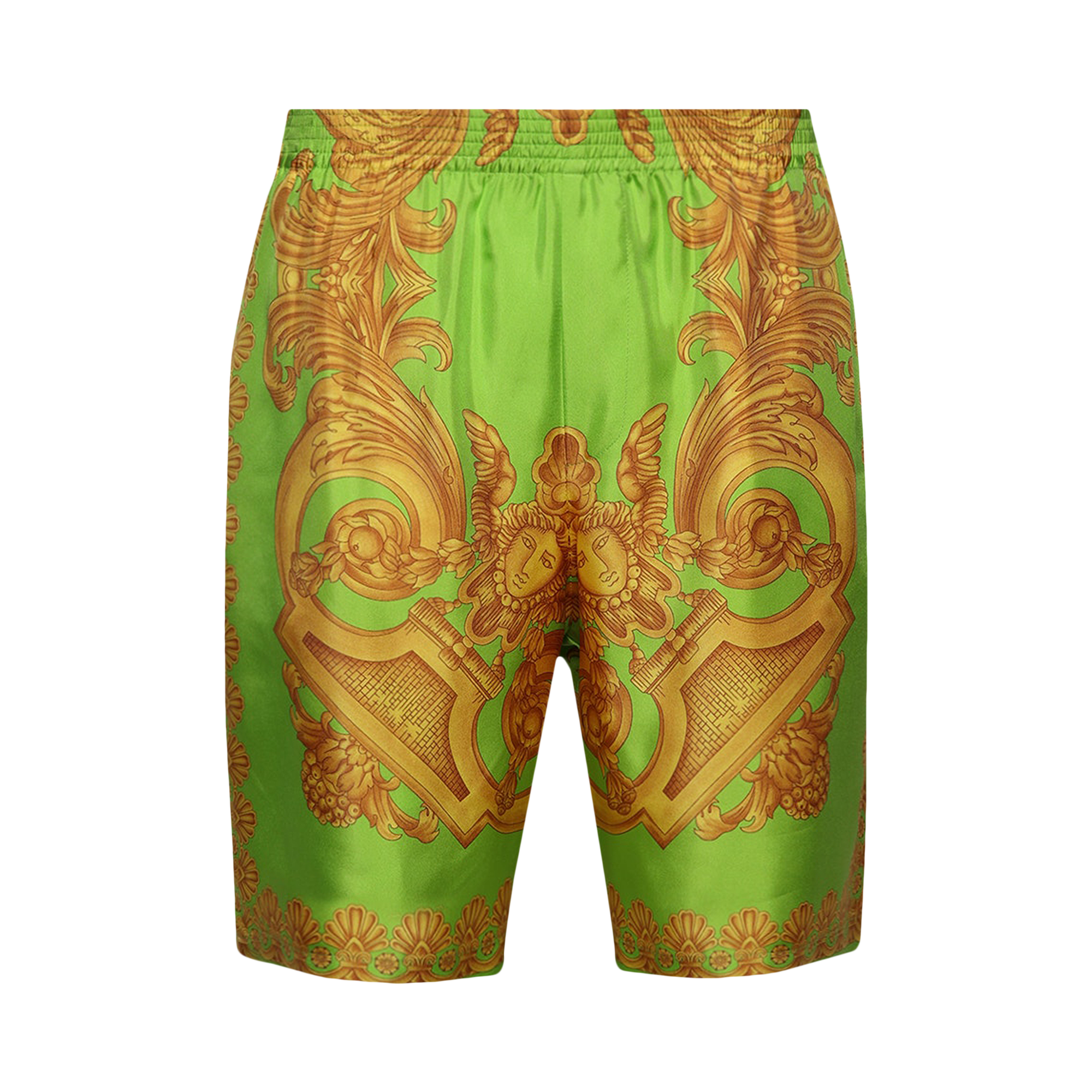 Pre-owned Versace Barocco 660 Silk Shorts 'lime/gold' In Green