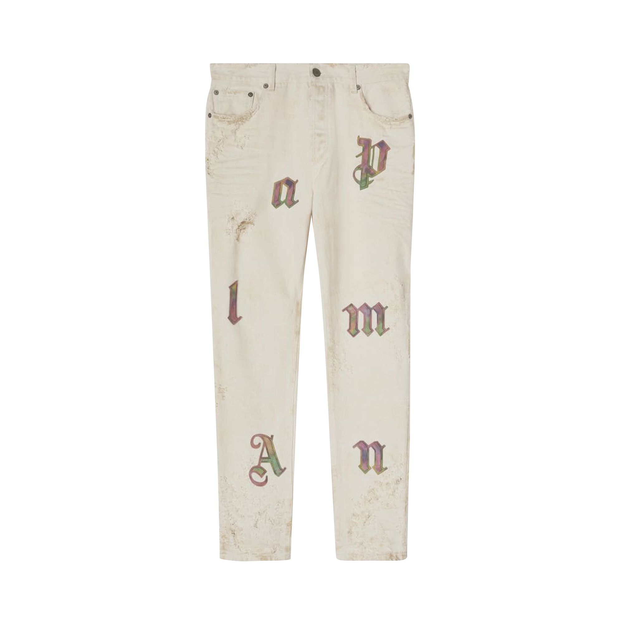 Pre-owned Palm Angels Rainbow Logo Patch Jeans 'off White' | Men's Size 32