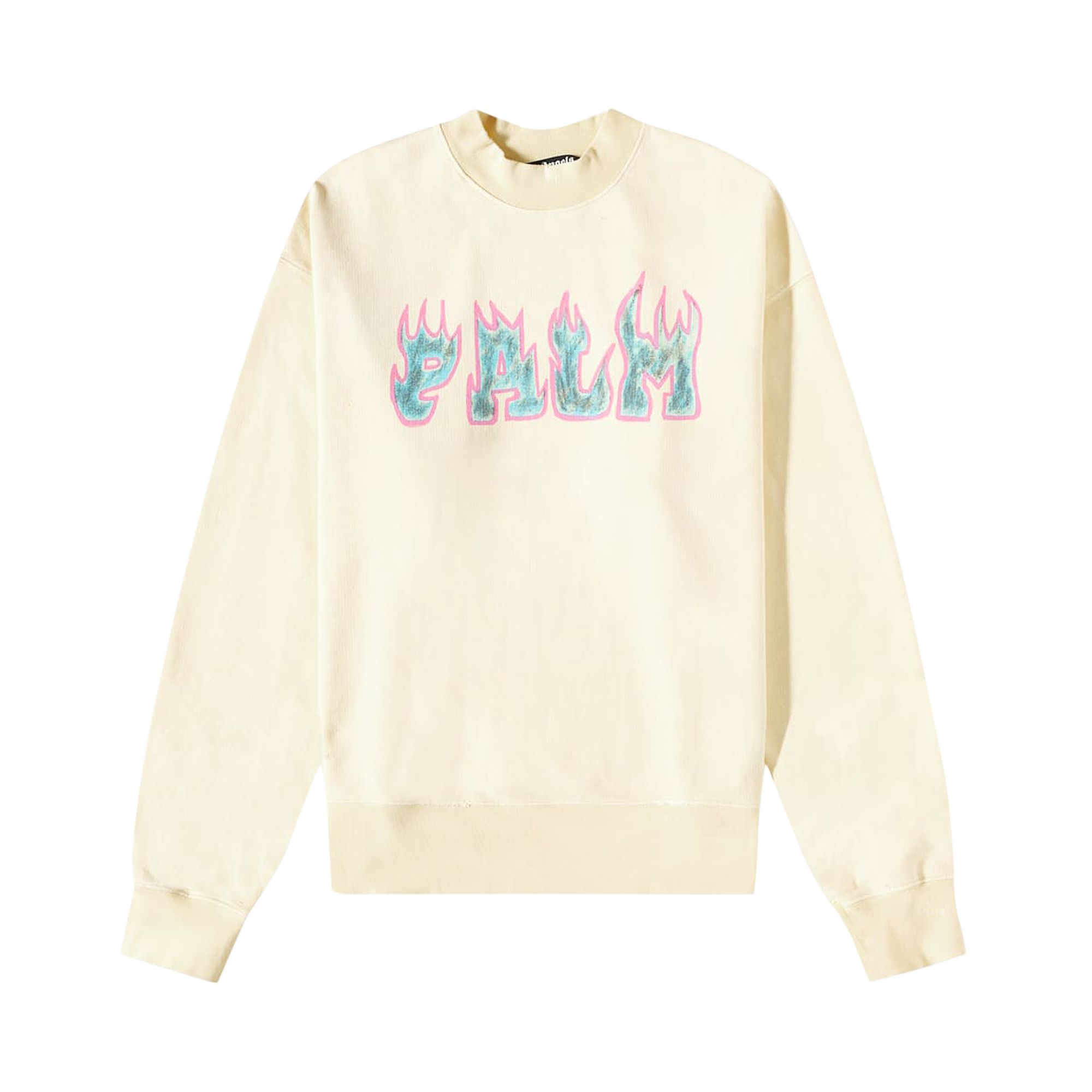 Pre-owned Palm Angels Logo Flames Vintage Crew Sweatshirt 'white/purple' | Men's Size L