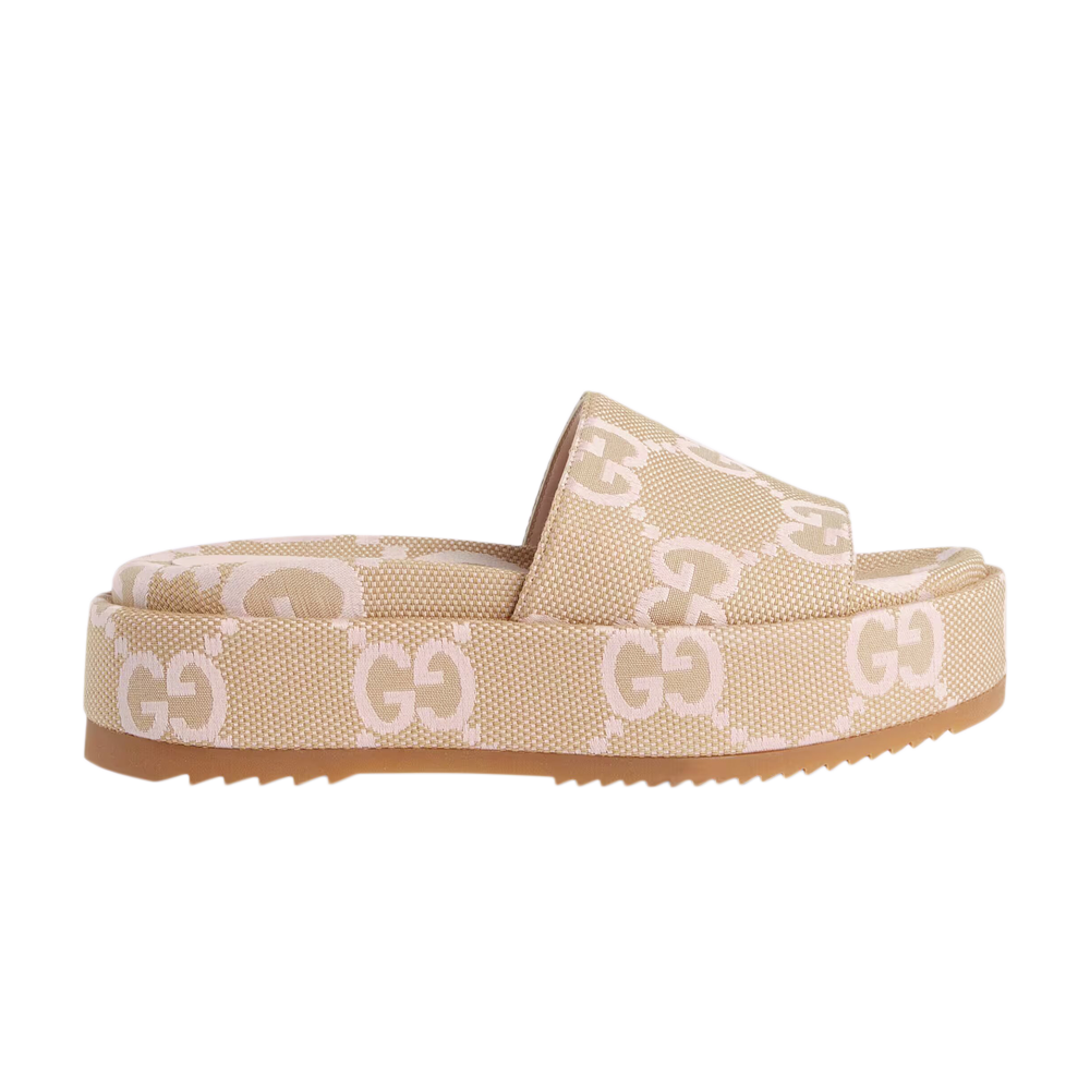 Pre-owned Gucci Wmns Platform Slide Sandal 'jumbo Gg - Beige Light Pink' In Cream