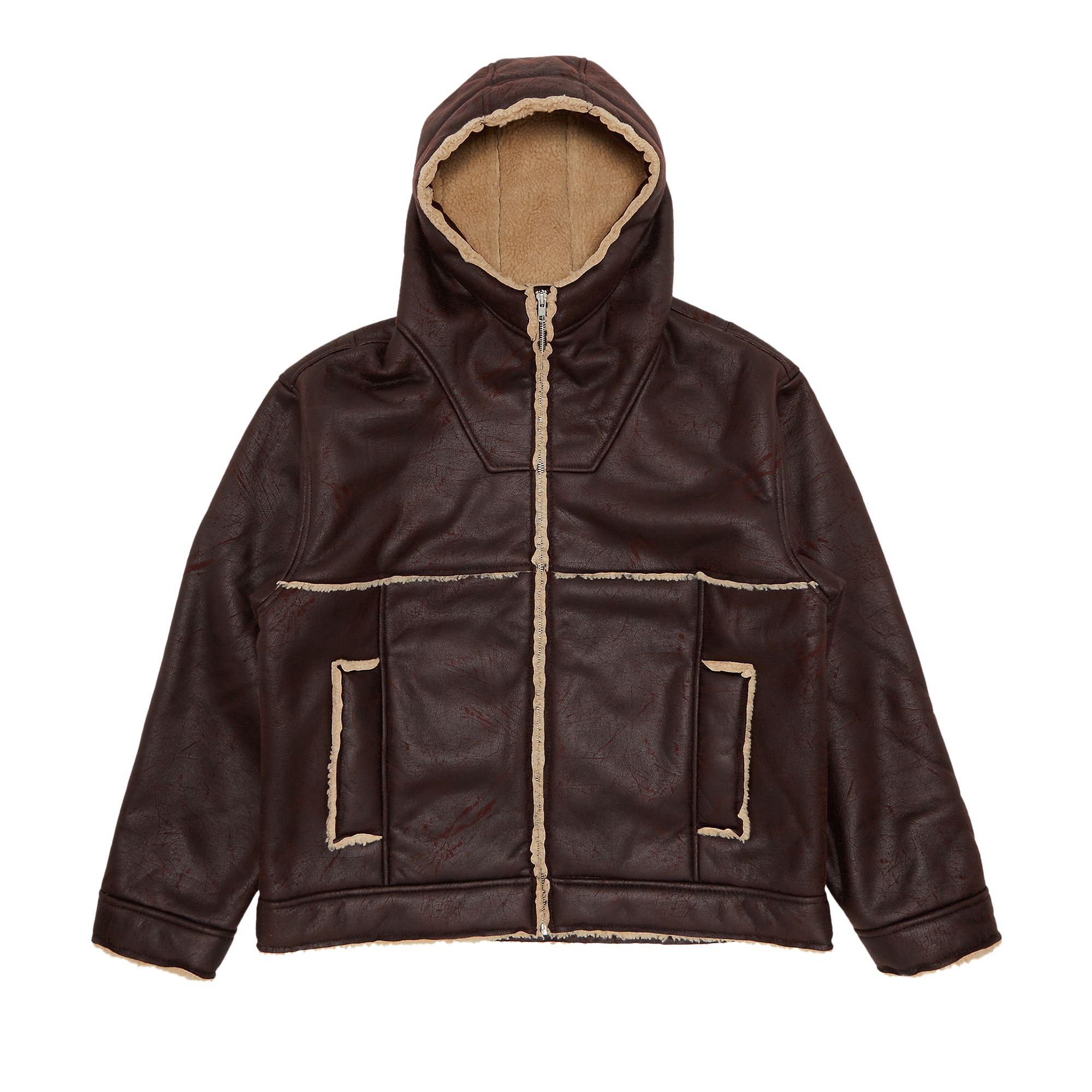 Supreme Faux Shearling Hooded Jacket 'Brick' | Brown | Men's Size L