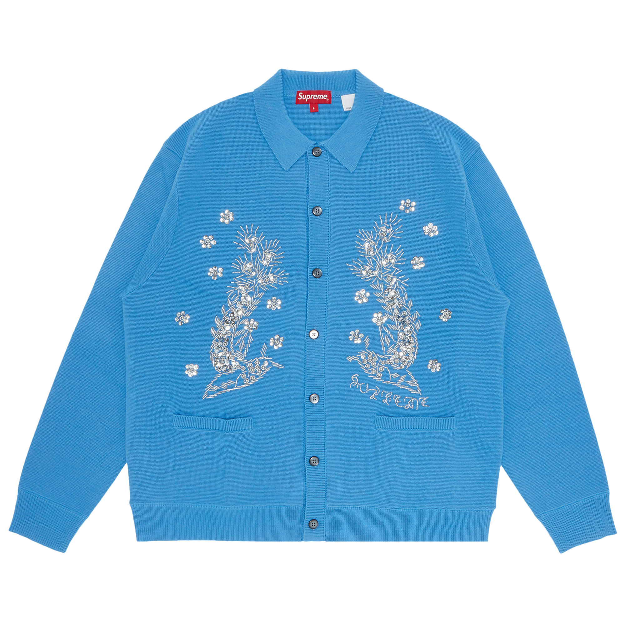 Pre-owned Supreme Beaded Appliqué Cardigan 'bright Blue'