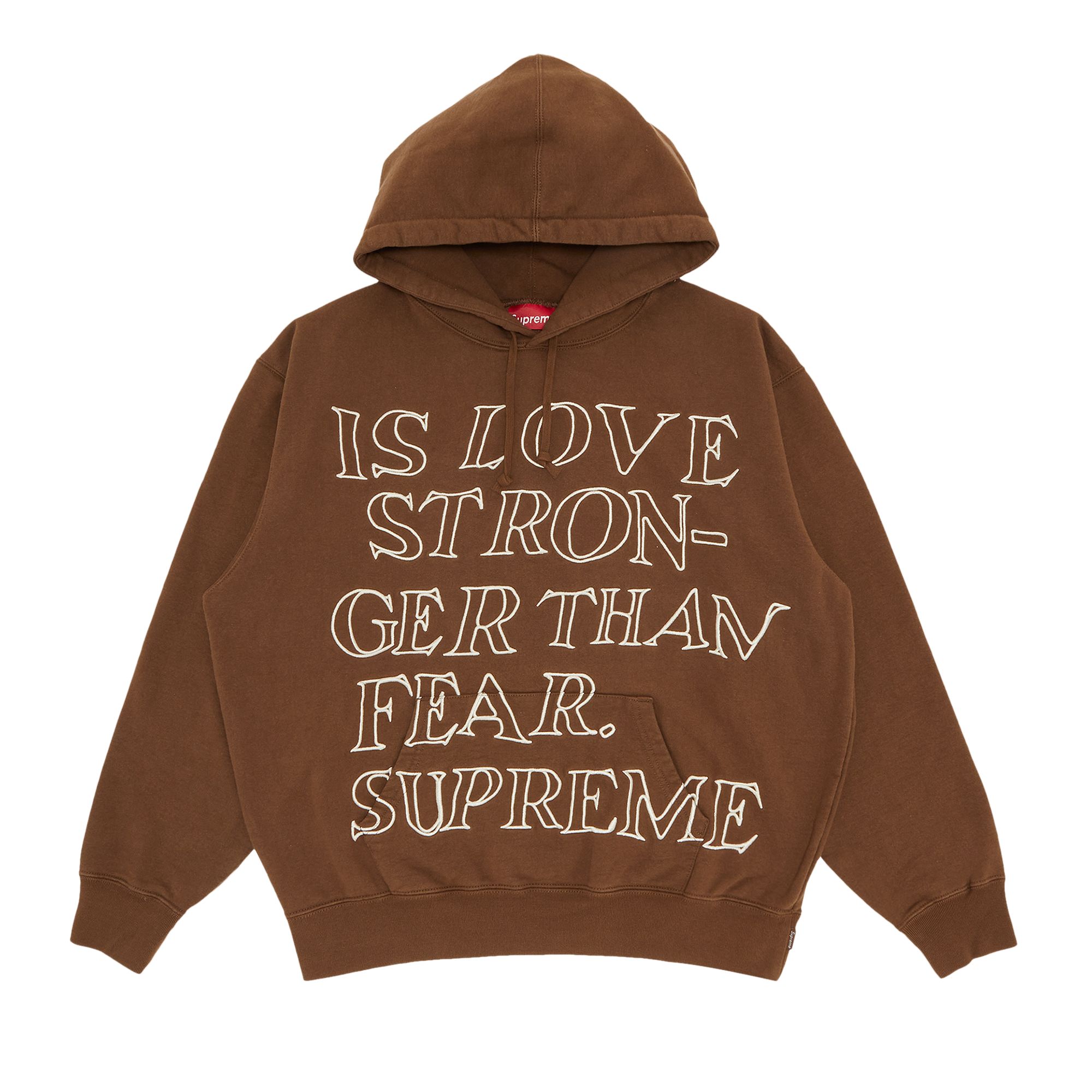 Pre-owned Supreme Stronger Than Fear Hooded Sweatshirt 'olive Brown' | Men's Size L