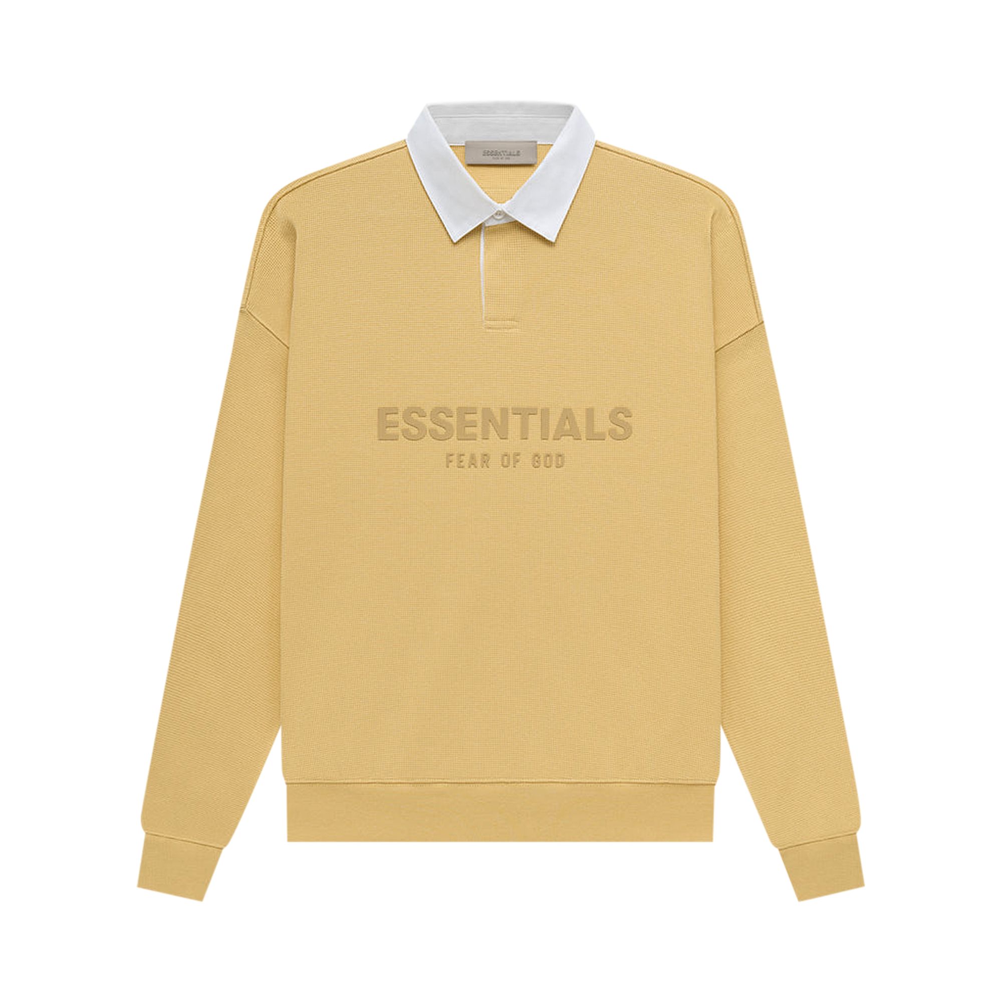 Pre-owned Essentials Fear Of God Waffle Henley Rugby 'light Tuscan' In Yellow