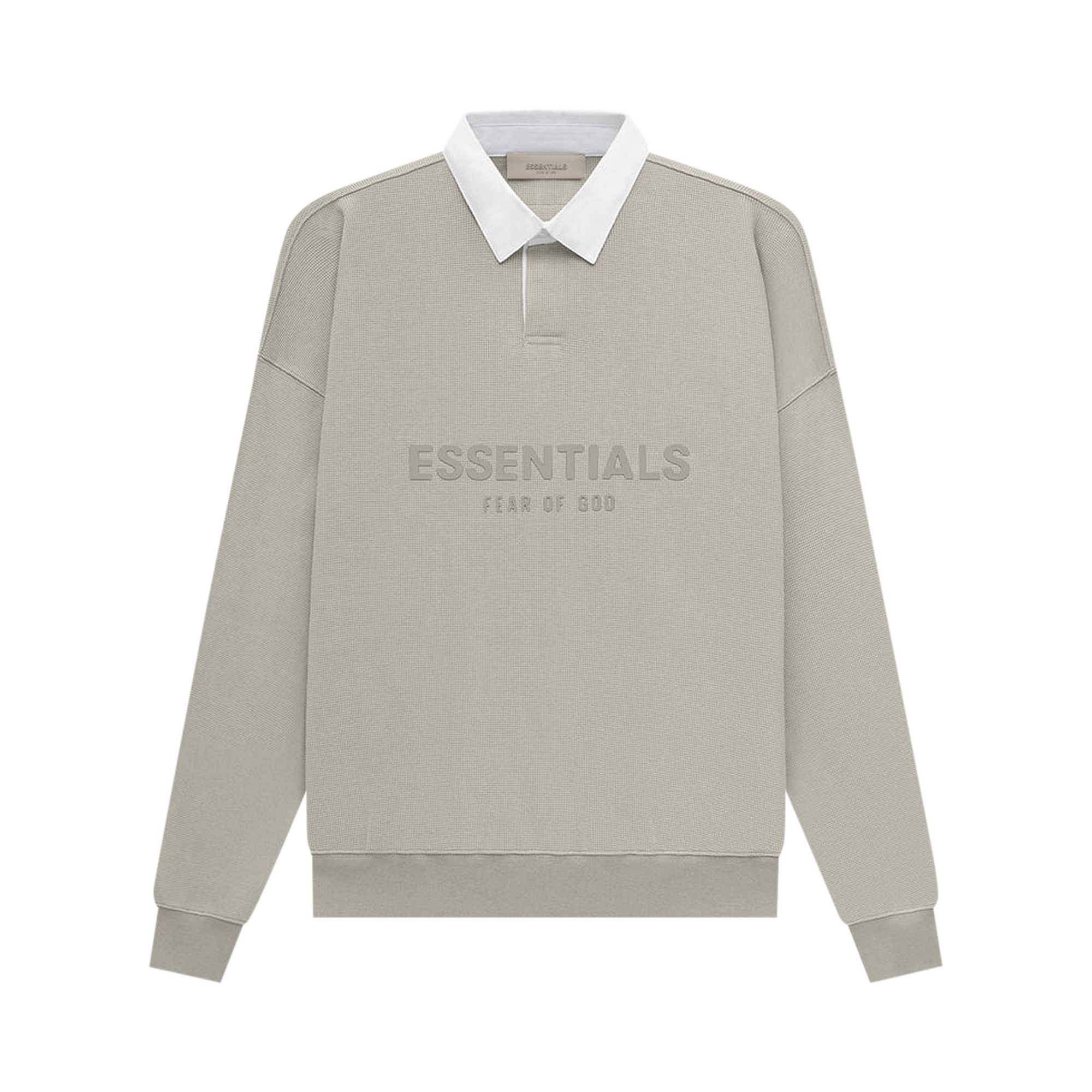 Pre-owned Essentials Fear Of God Waffle Henley Rugby 'seal' In Grey