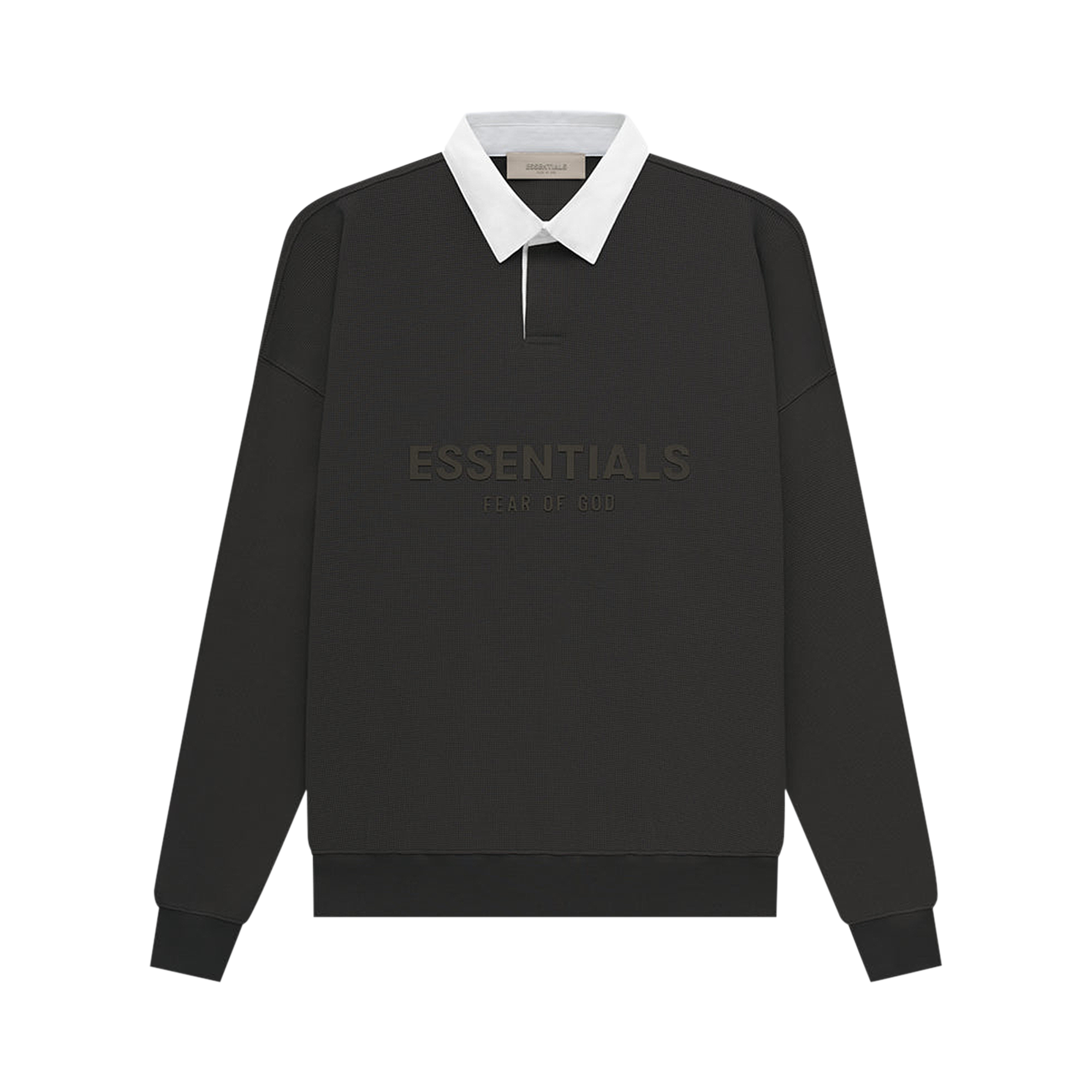 Pre-owned Essentials Fear Of God  Waffle Henley Rugby 'off Black'