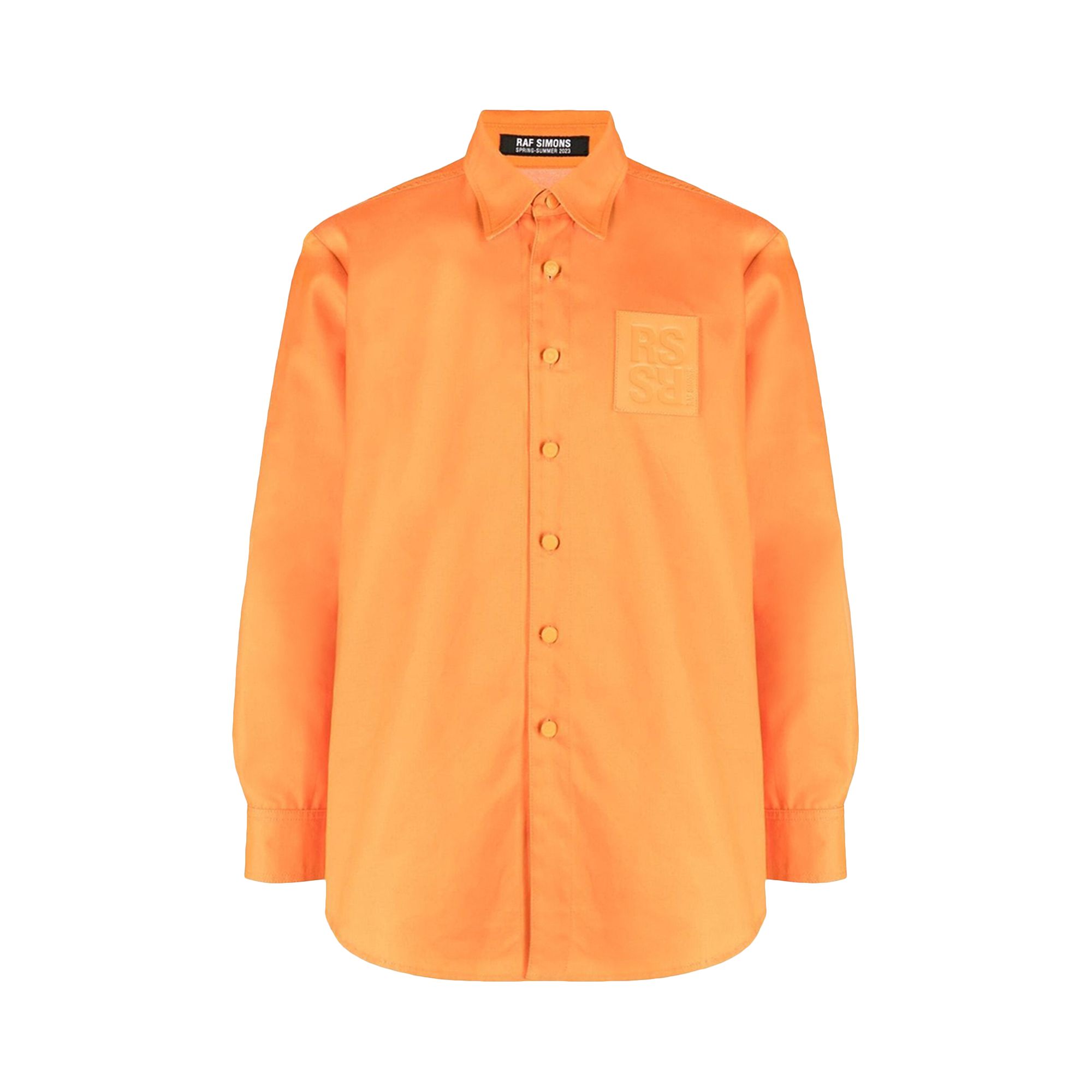 Pre-owned Raf Simons Straight Fit Denim Shirt With Leather Patch 'orange' | Men's Size Xl
