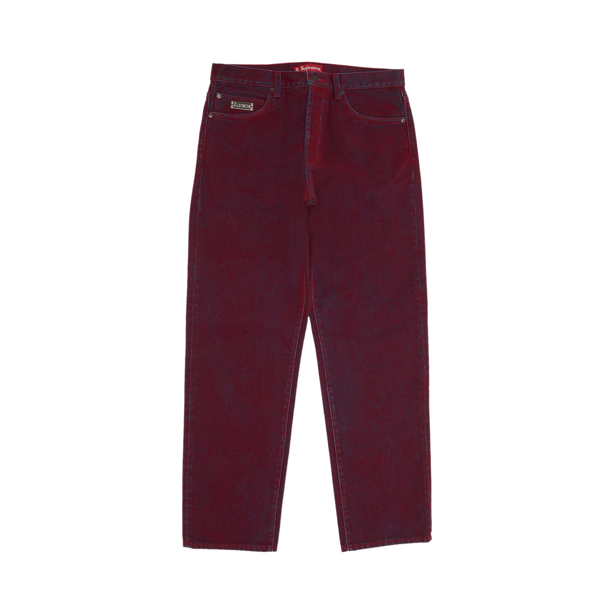 Pre-owned Supreme Flocked Regular Jean 'red' | Men's Size 32