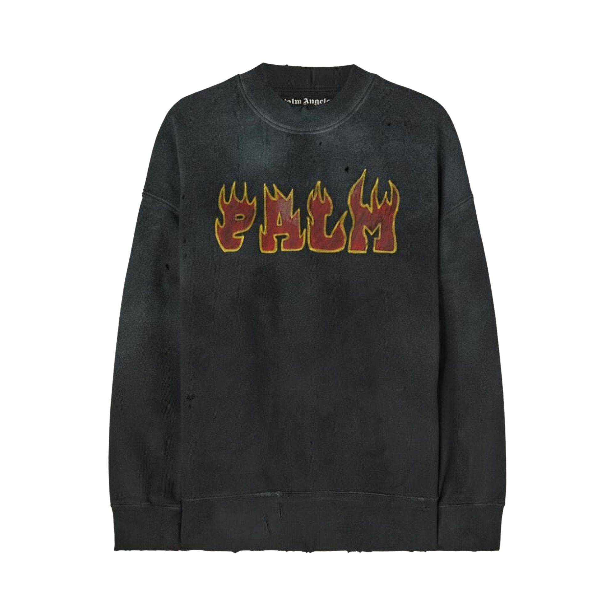 Palm Angels Logo Flames Vintage Crew 'Black/Red' | Men's Size L