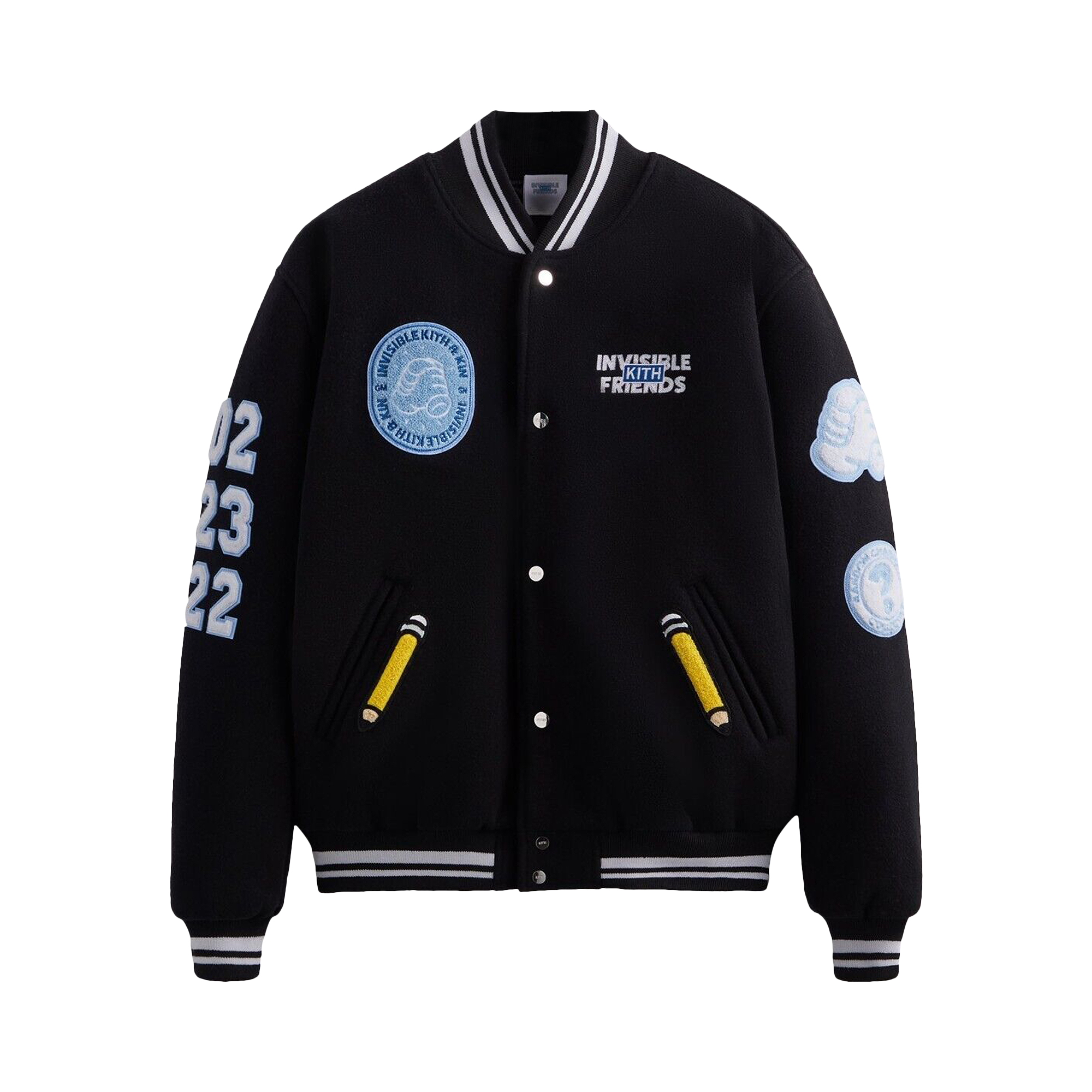Pre-owned Kith X Invisible Friends Manteco Wool Varsity Jacket 'black'