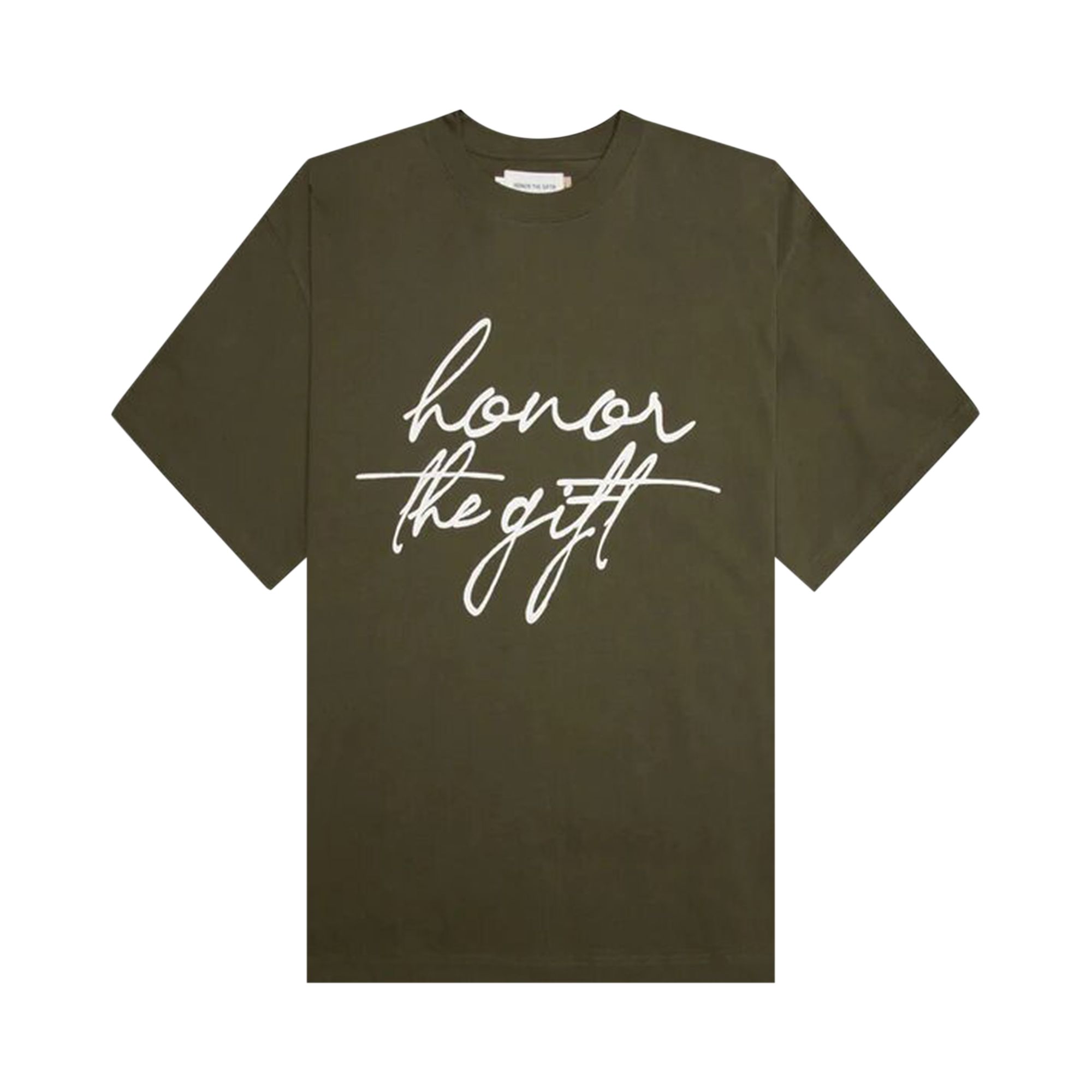 Pre-owned Honor The Gift Script Tee 'olive' In Green