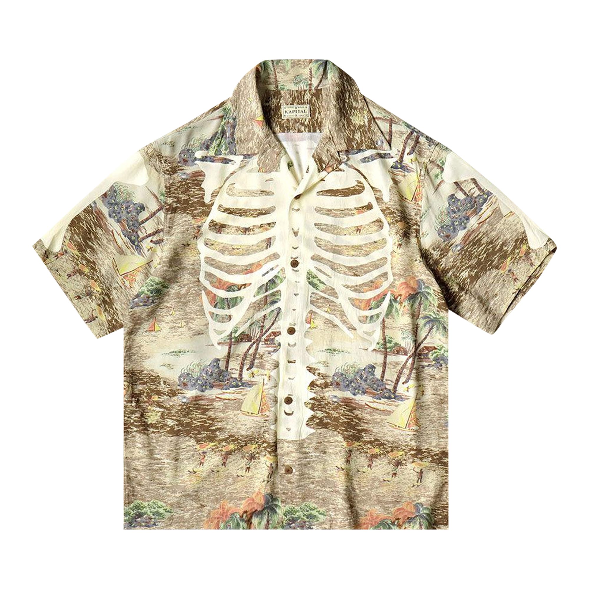 Pre-owned Kapital Rayon Kamekameha Bone Aloha Shirt 'brown' | Men's Size 5