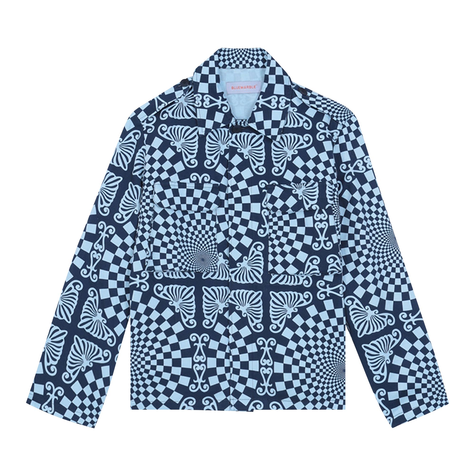 Pre-owned Bluemarble Folk Checkerboard Print Overshirt 'blue'