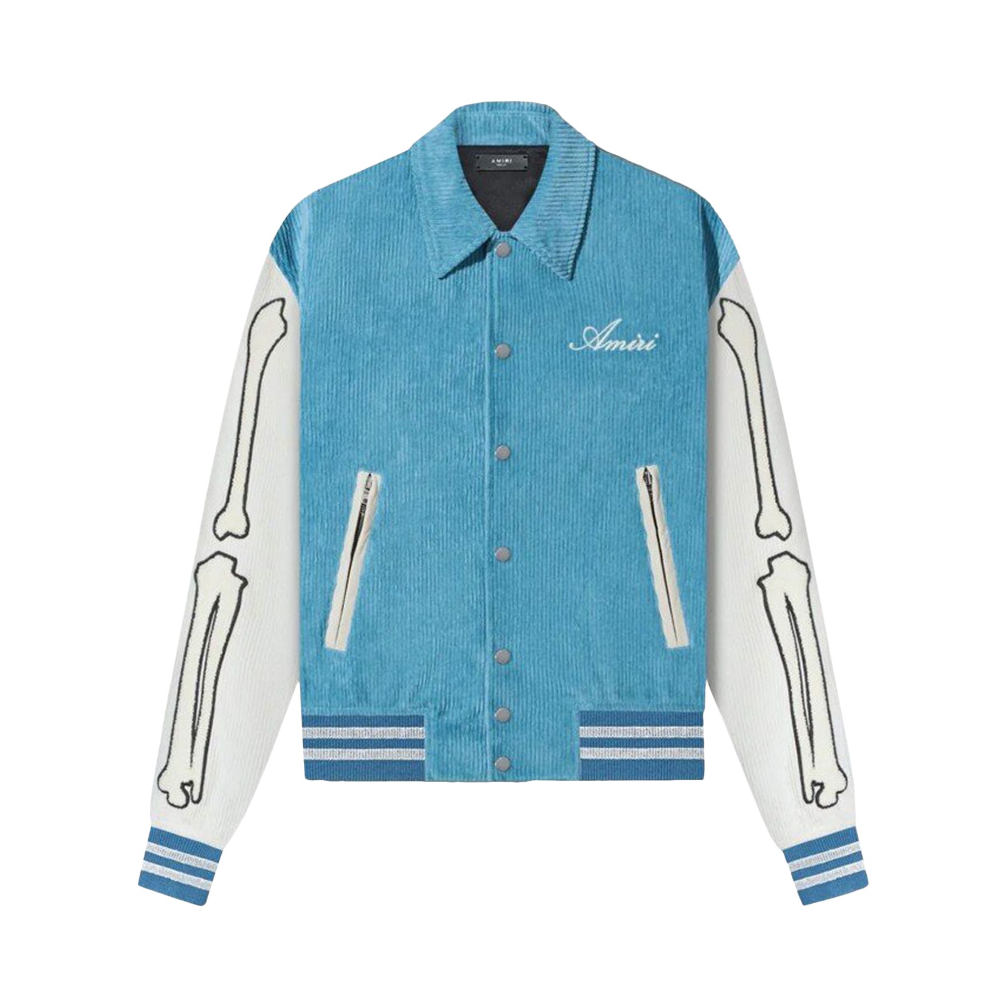Pre-owned Amiri Corduroy Bones Varsity Jacket 'carlori Blue' | Men's Size 48