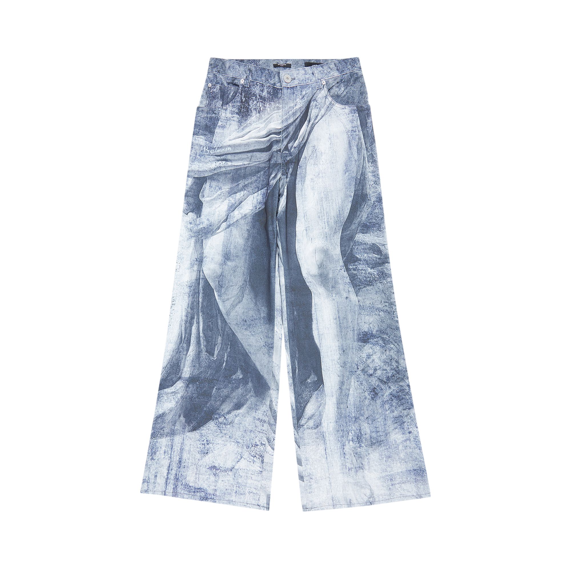 Pre-owned Balmain Statue Printed Loose Denim Pants 'blue/gris' | Men's Size 34