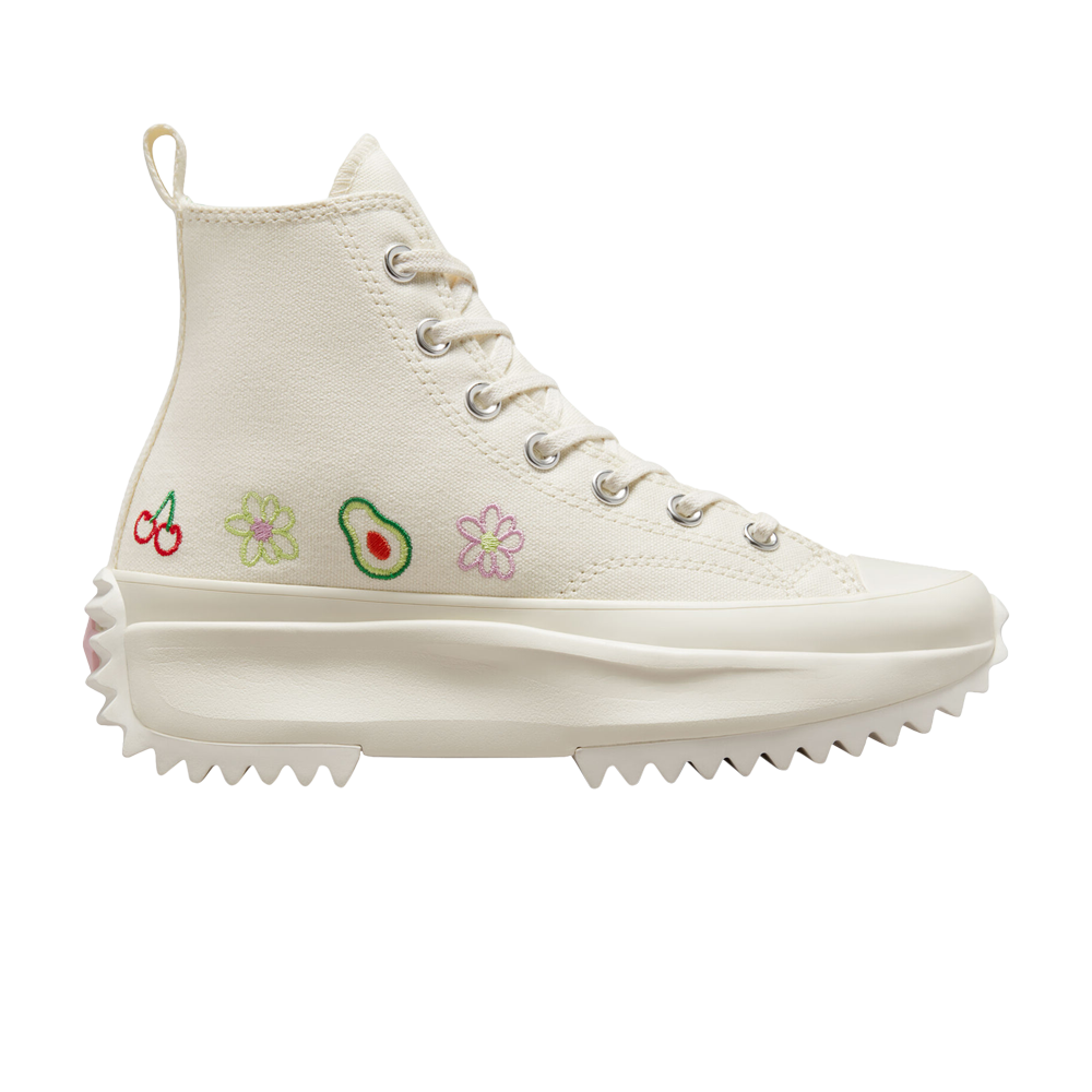 Pre-owned Converse Run Star Hike Platform High 'embroidered Fruits & Florals' In Cream