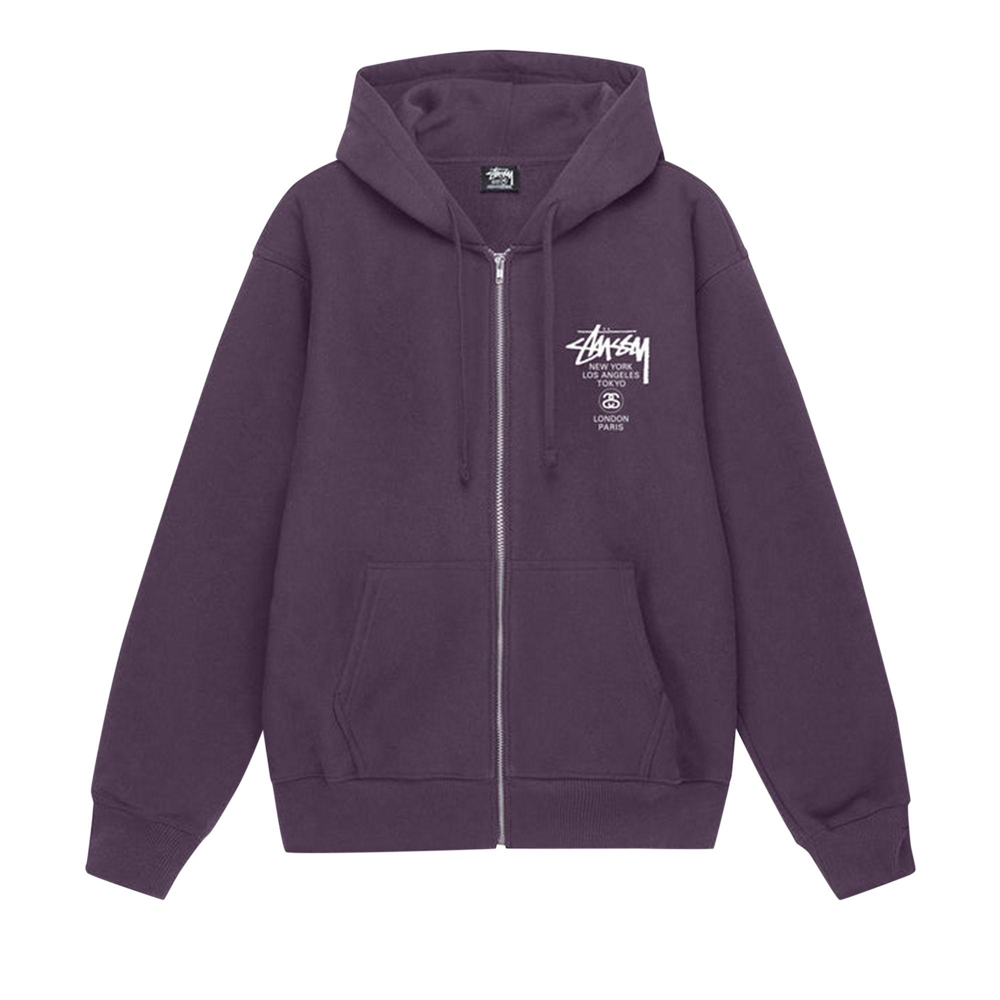 Pre-owned Stussy World Tour Zip Hoodie 'ash Heather' In Grey